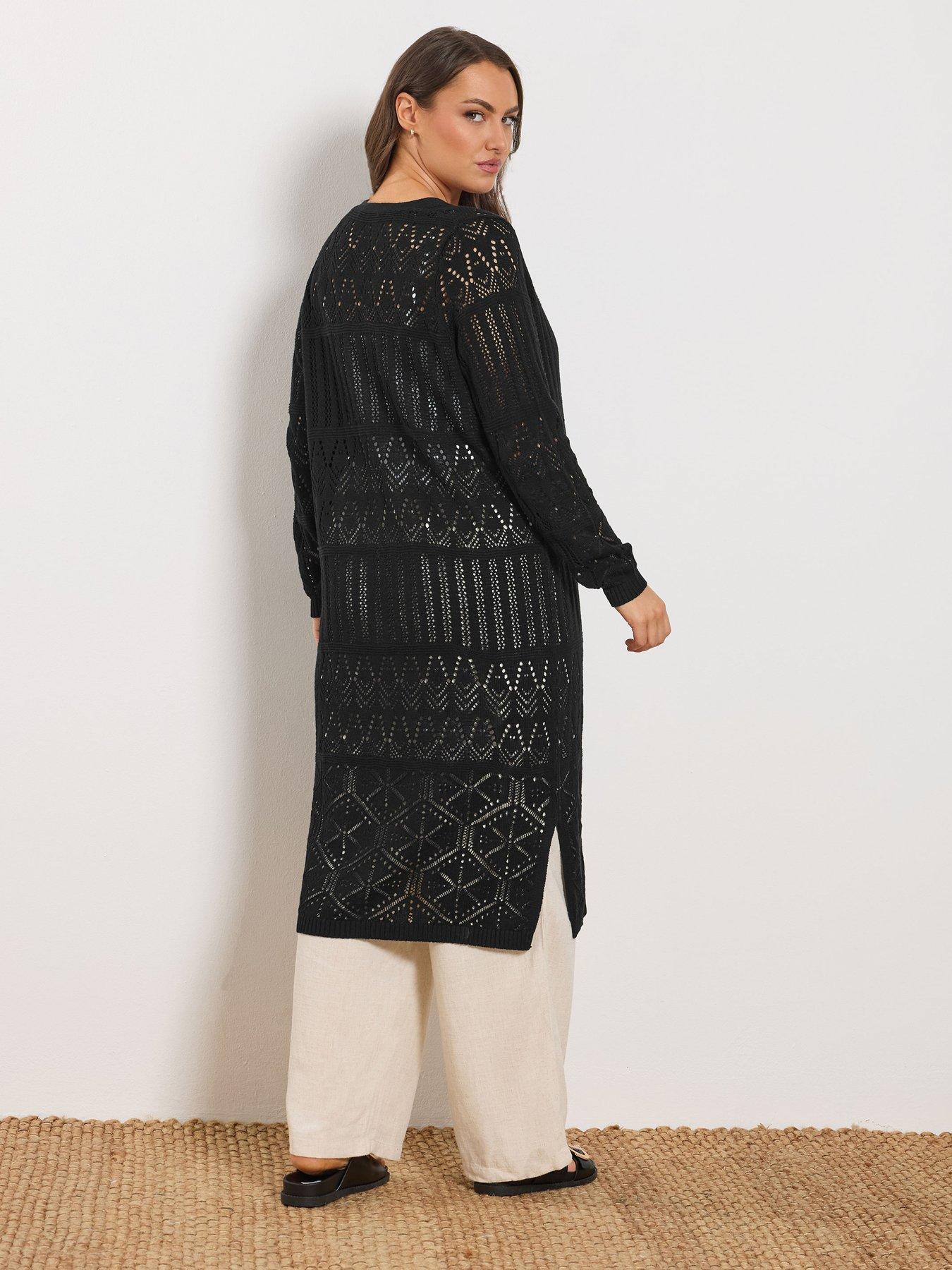 Image 2 of 5 of Yours Curve Maxi Pointelle Cardigan - Black