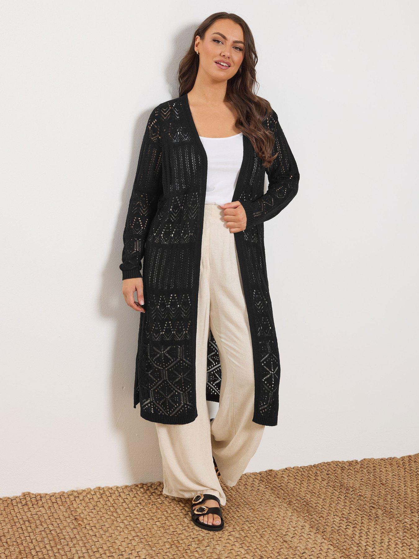 Image 3 of 5 of Yours Curve Maxi Pointelle Cardigan - Black
