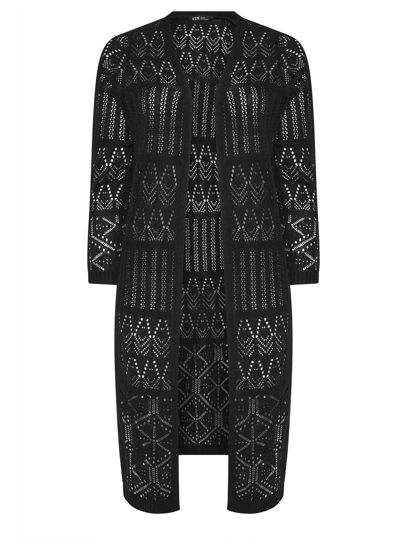 Image 5 of 5 of Yours Curve Maxi Pointelle Cardigan - Black