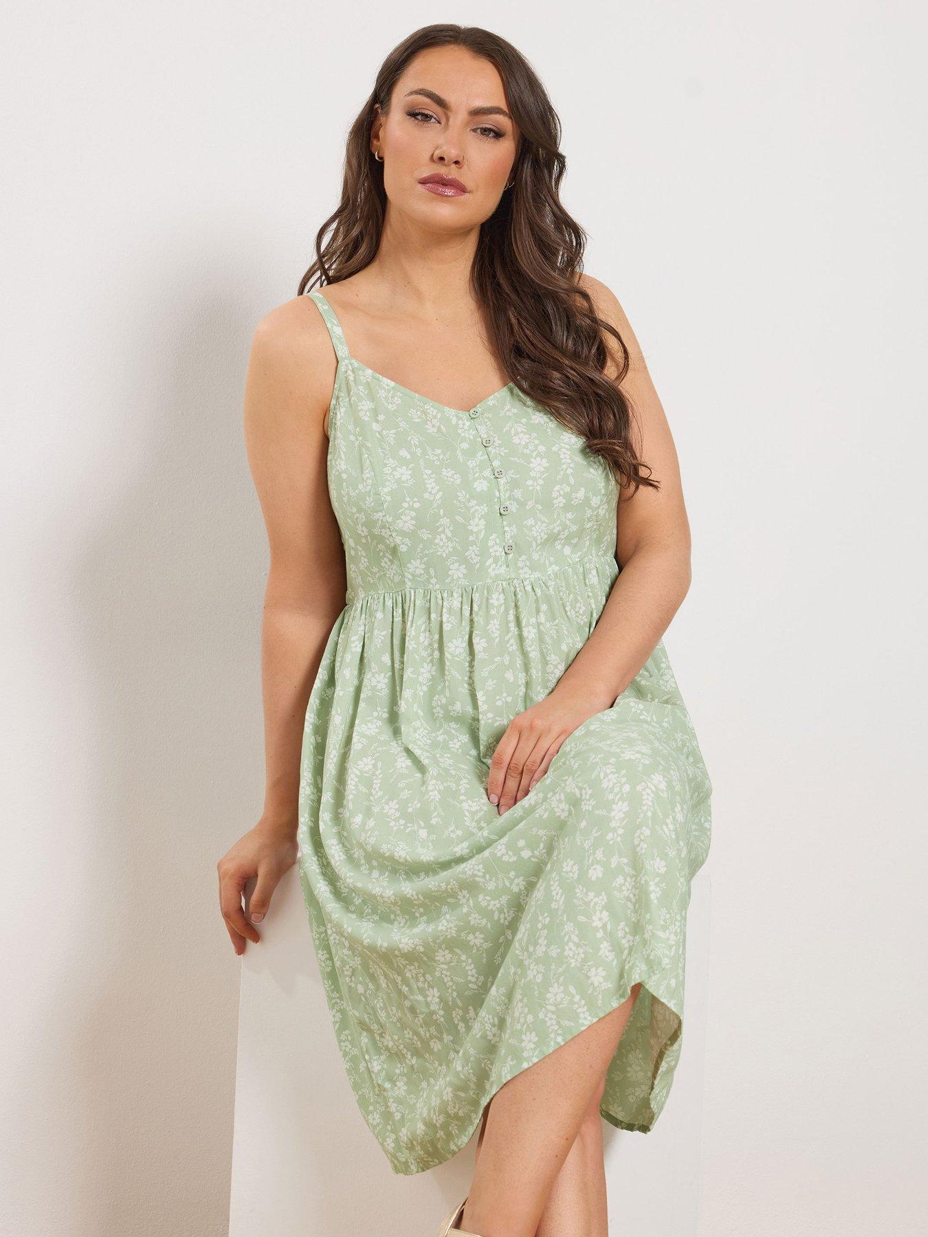 Image 1 of 6 of Yours Curve Strappy Sundress - Green