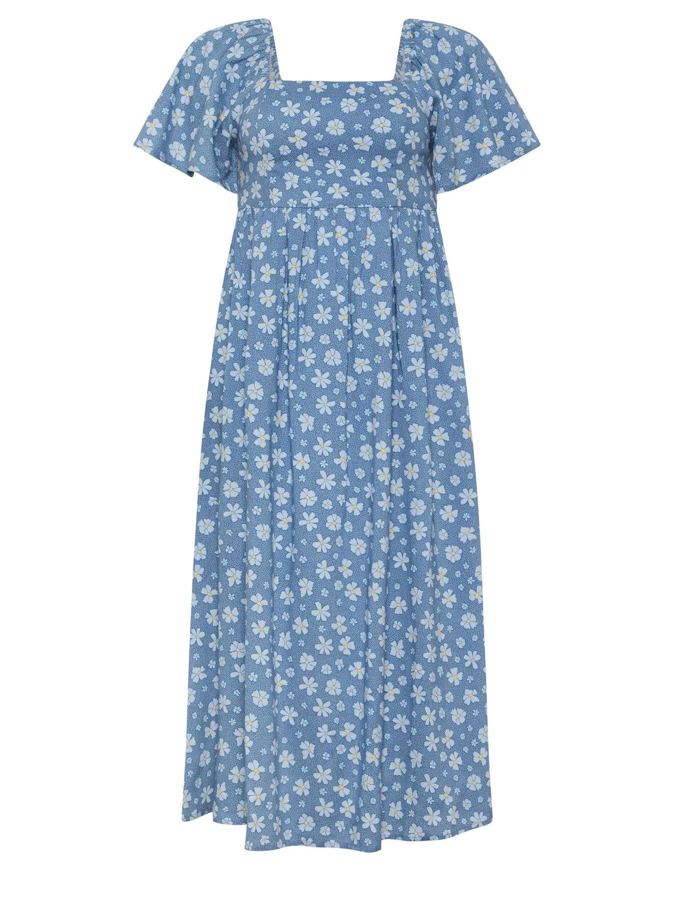 Image 5 of 5 of PixieGirl Petite Spot Daisy Square Neck Midi Dress