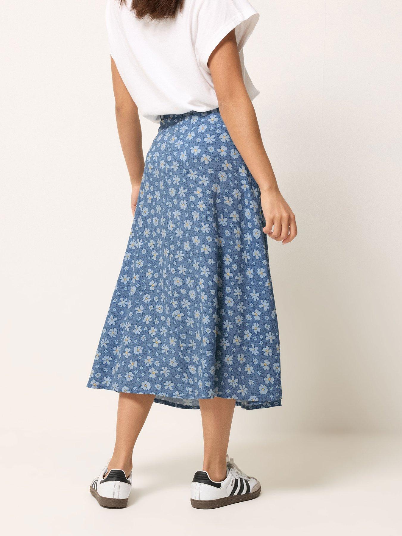 Image 2 of 5 of PixieGirl Petite Daisy Belted Midi Skirt - Blue