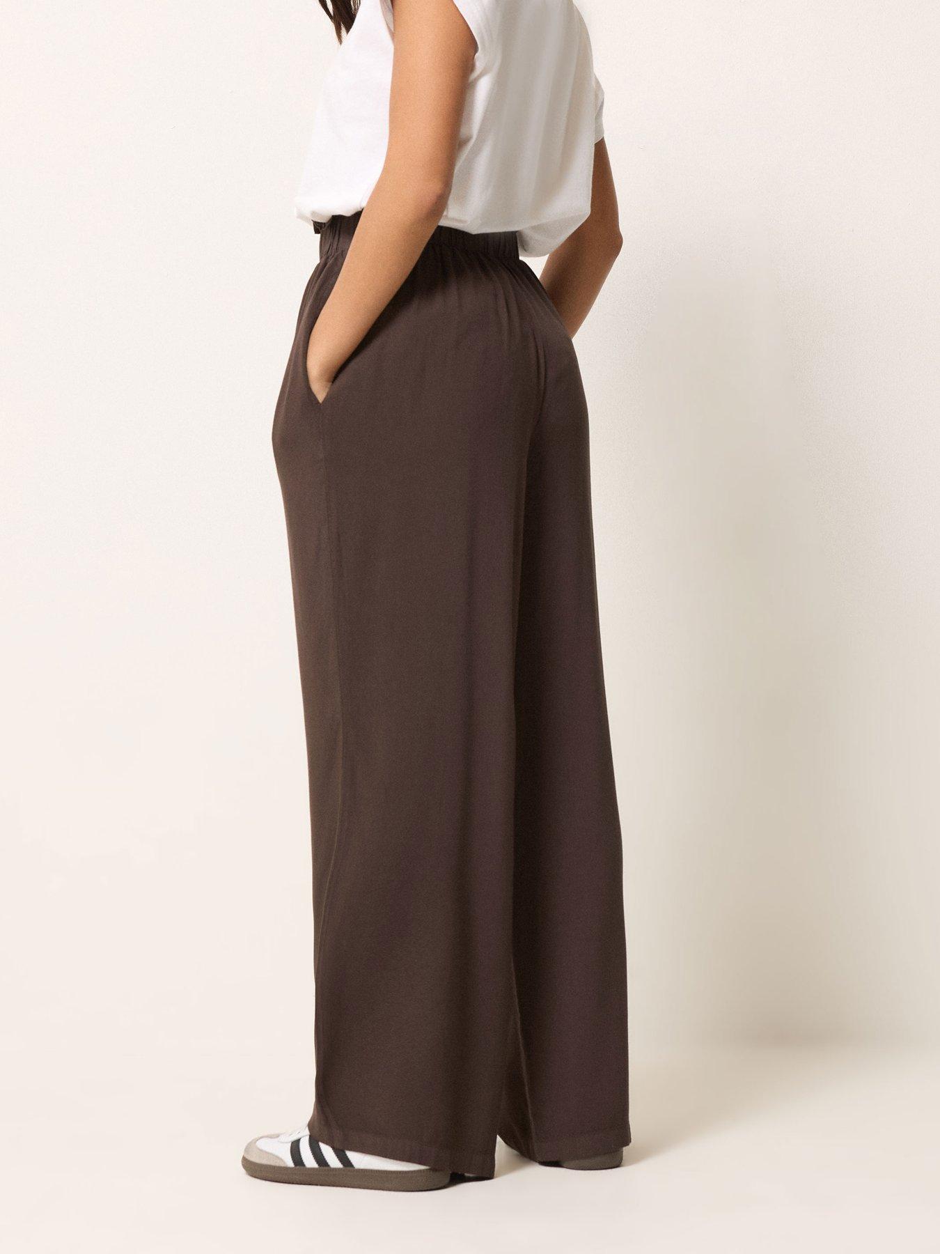Image 2 of 5 of PixieGirl Petite Acid Wash Wide Leg Trousers - Brown