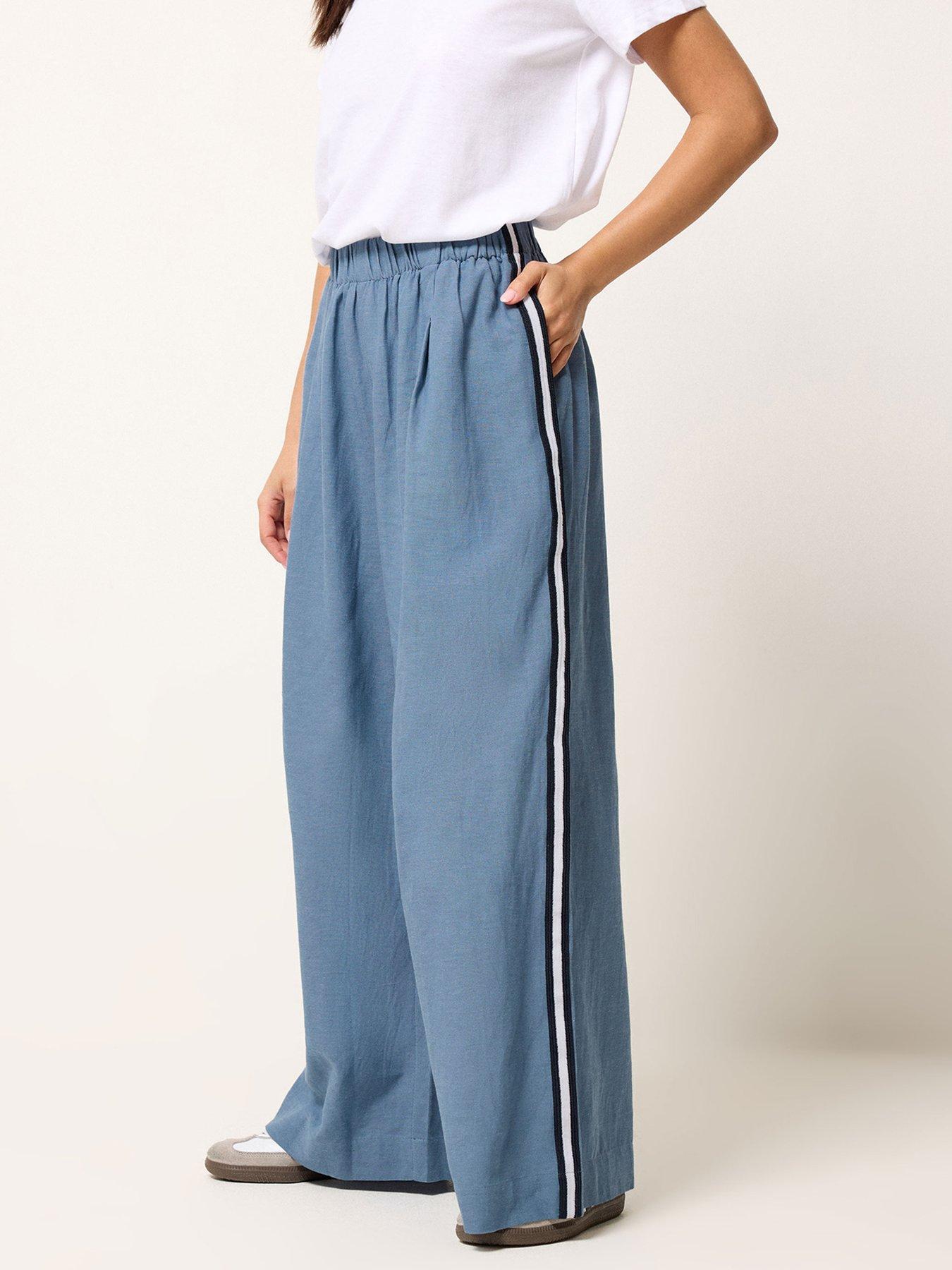 Image 1 of 5 of PixieGirl Petite Side Stripe Wide Leg Trousers - Blue