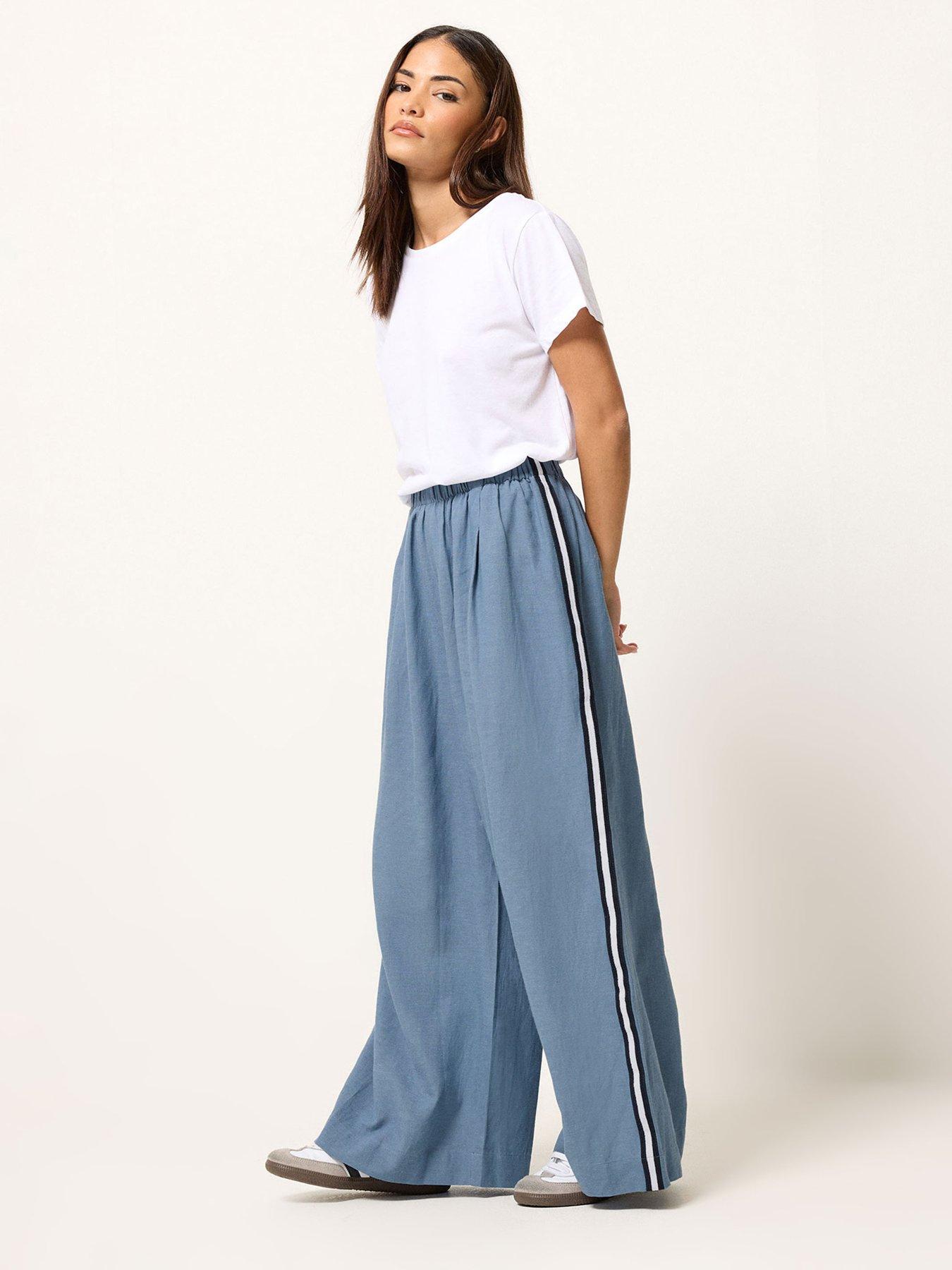 Image 3 of 5 of PixieGirl Petite Side Stripe Wide Leg Trousers - Blue