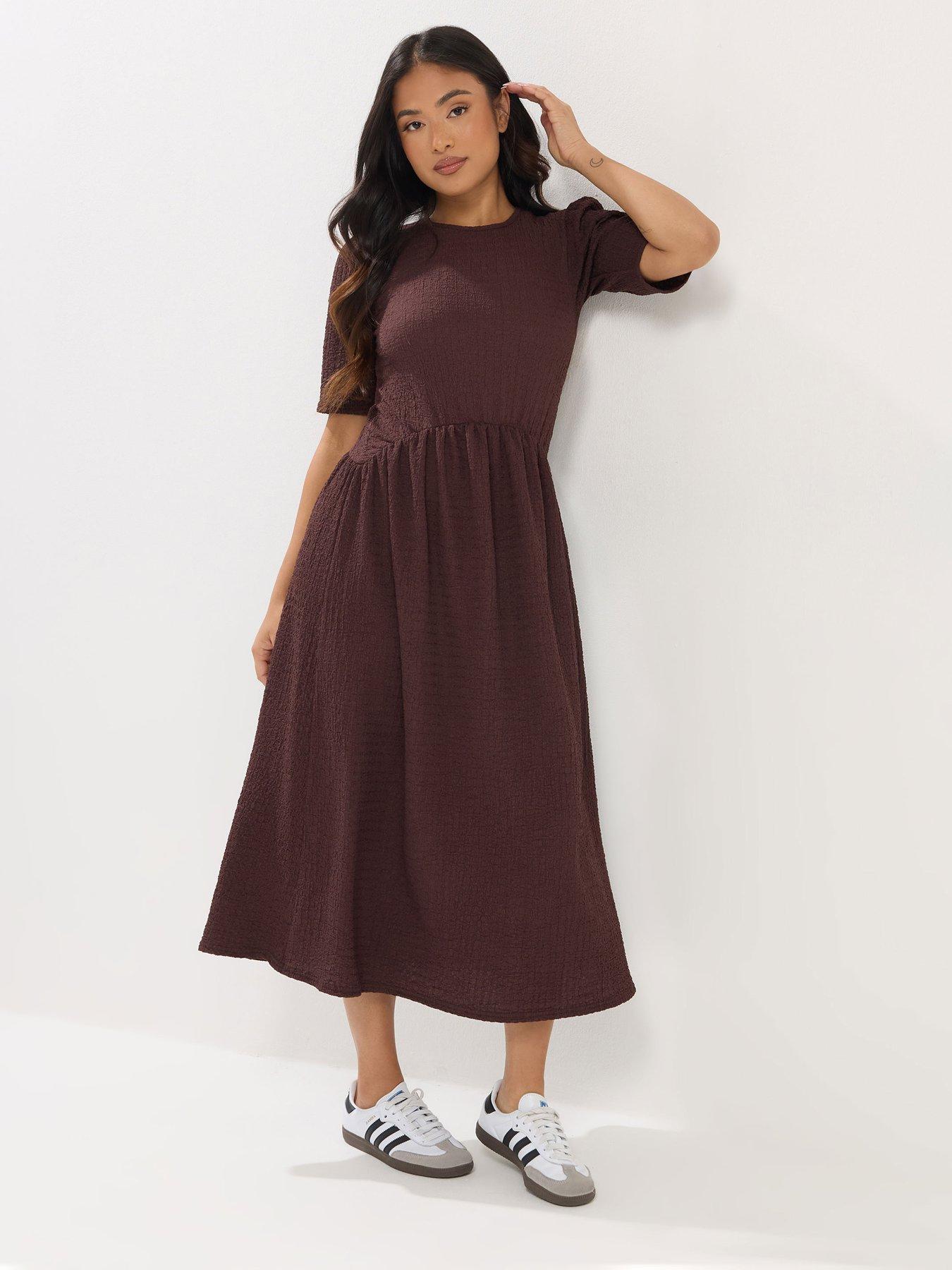 pixiegirl-petite-textured-midi-dress-brownfront