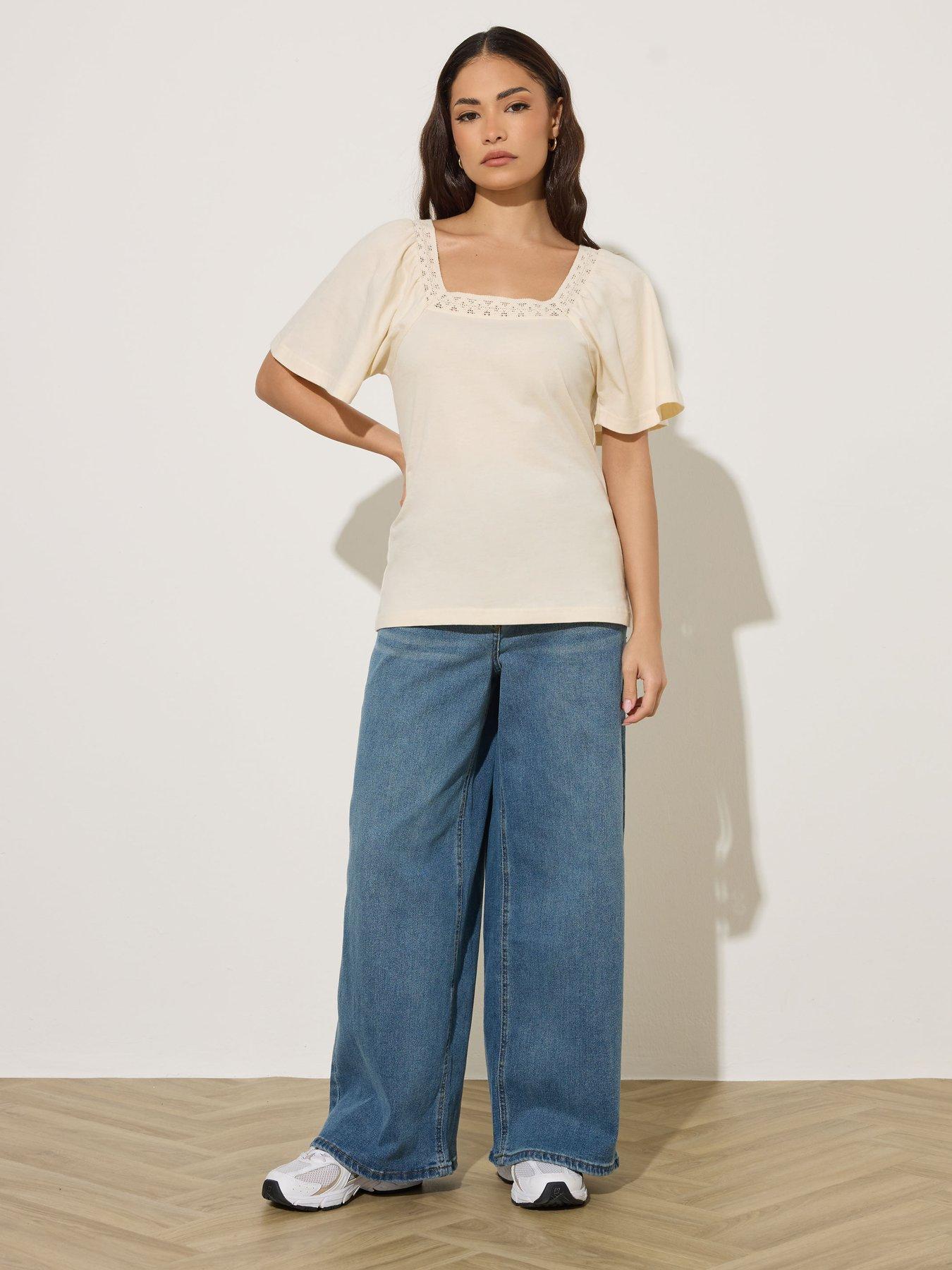Image 3 of 5 of PixieGirl Petite Crochet Neck Flutter Sleeve Top
