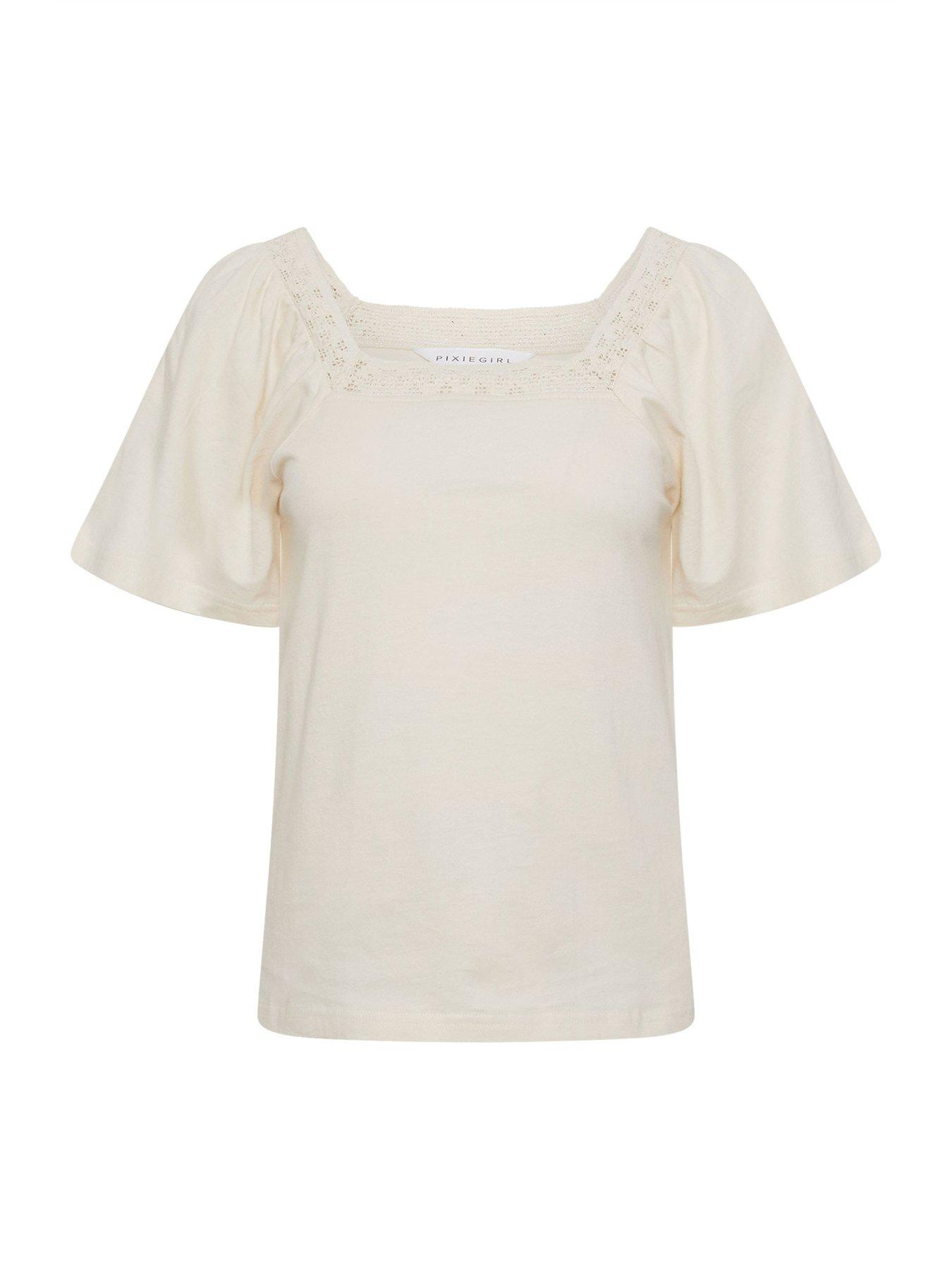 Image 5 of 5 of PixieGirl Petite Crochet Neck Flutter Sleeve Top