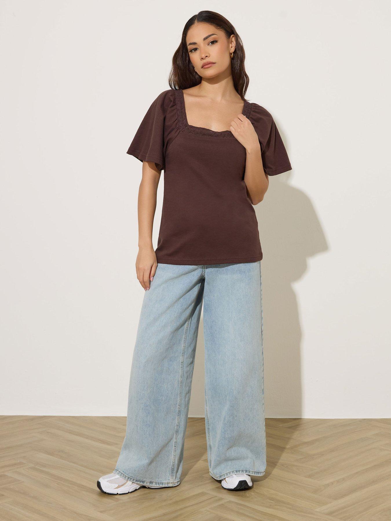 pixiegirl-petite-crochet-neck-flutter-sleeve-top-brownback