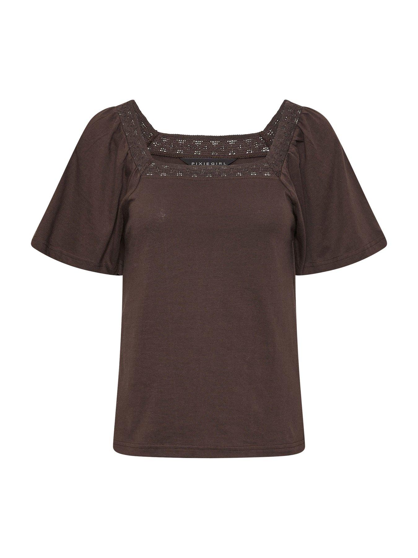pixiegirl-petite-crochet-neck-flutter-sleeve-top-browndetail