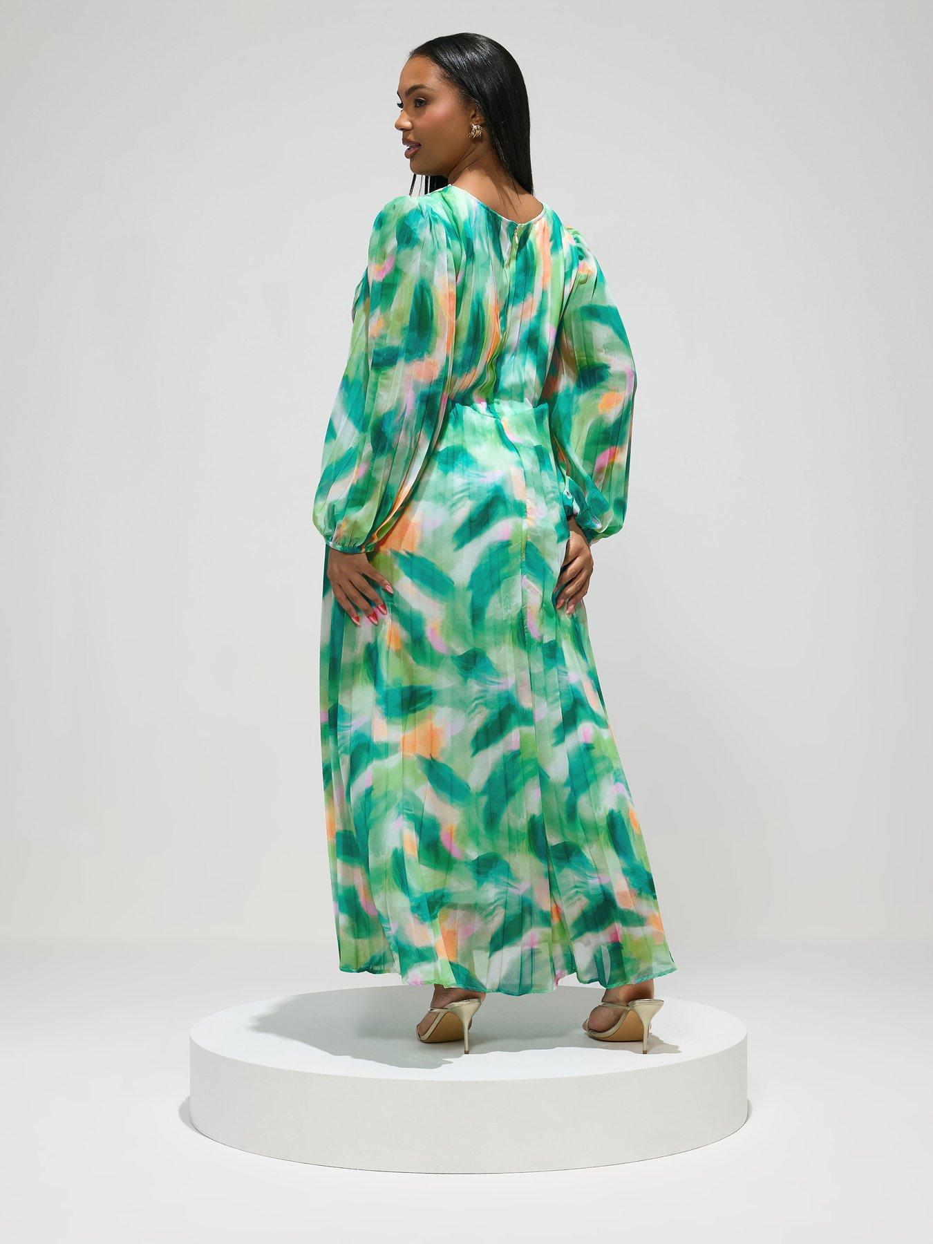 yours-curve-abstract-long-sleeve-pleat-dressstillFront