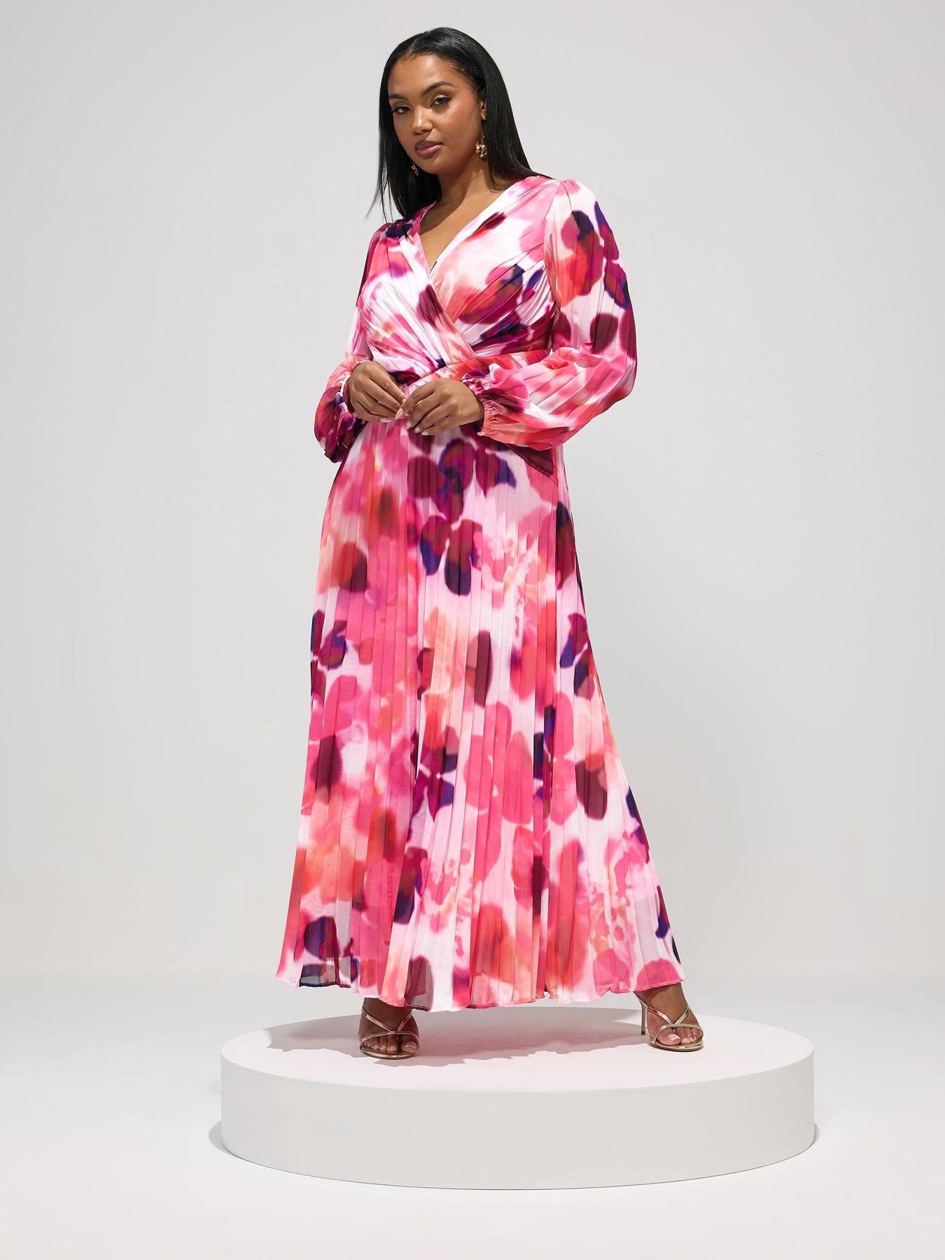 yours-curve-abstract-long-sleeve-pleat-dressoutfit