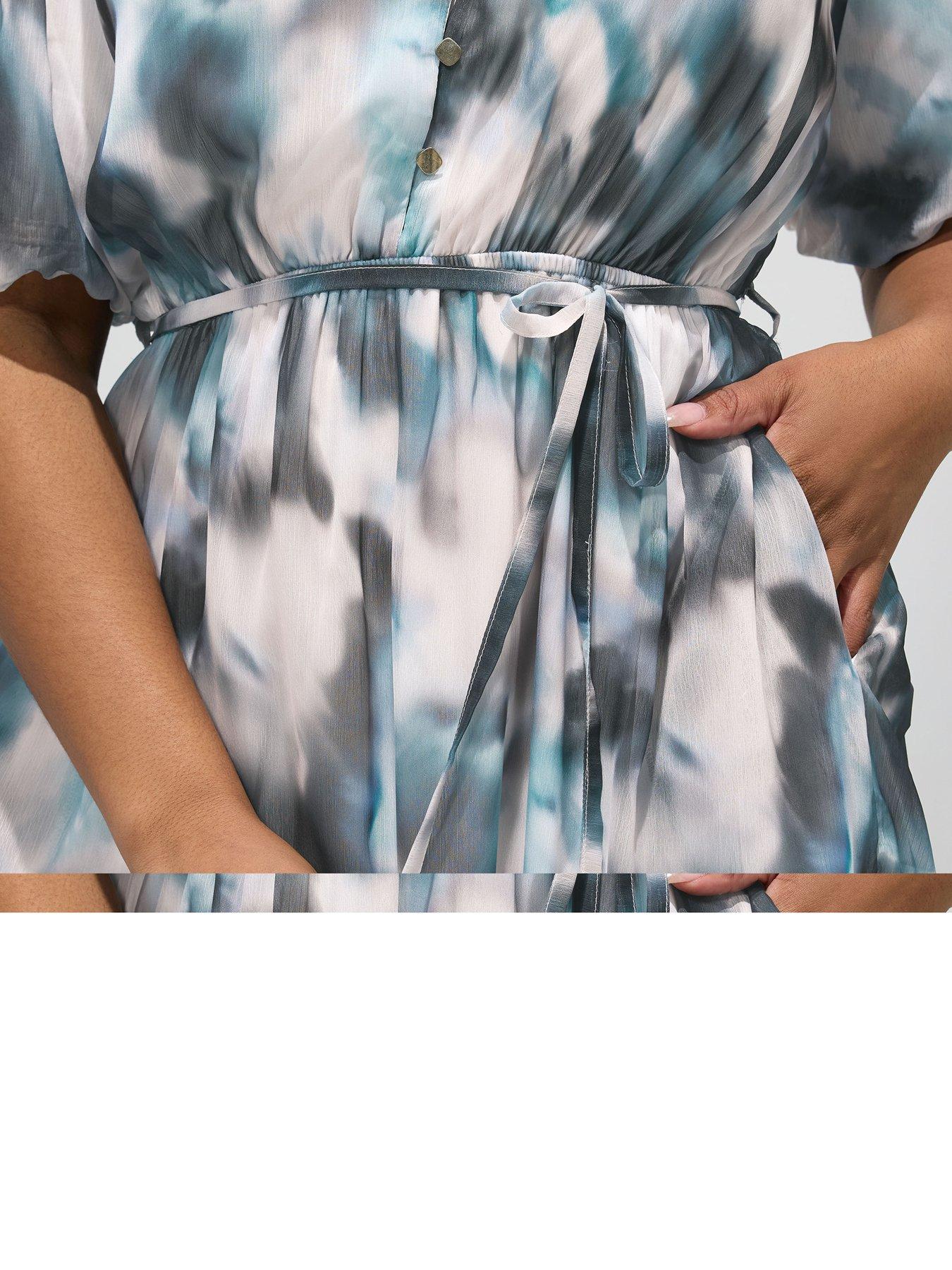 Image 4 of 5 of Yours Curve Abstract Print Shirt Dress - Blue