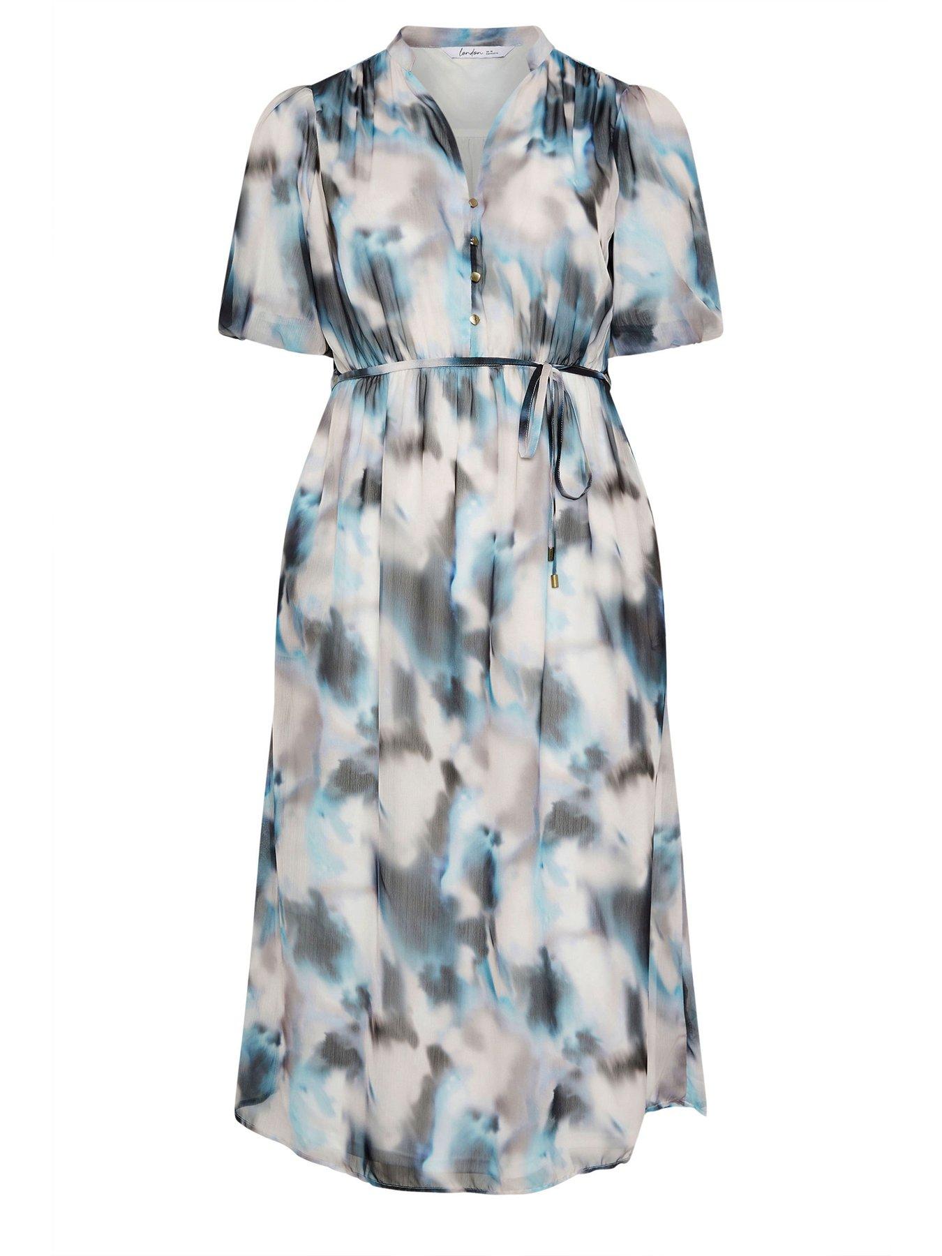 Image 5 of 5 of Yours Curve Abstract Print Shirt Dress - Blue