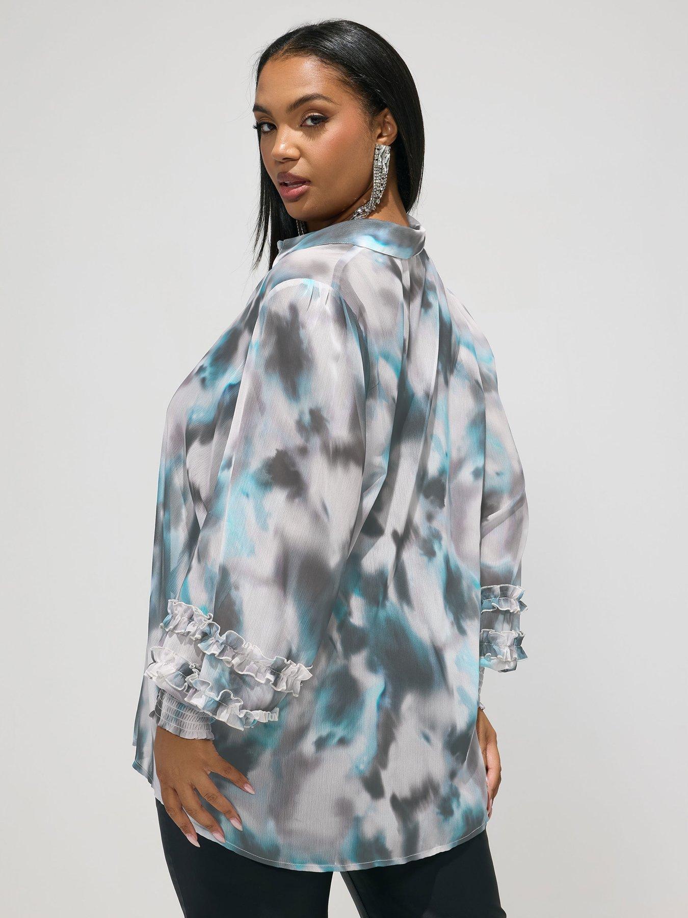 yours-curve-abstract-print-cuffed-shirtstillFront