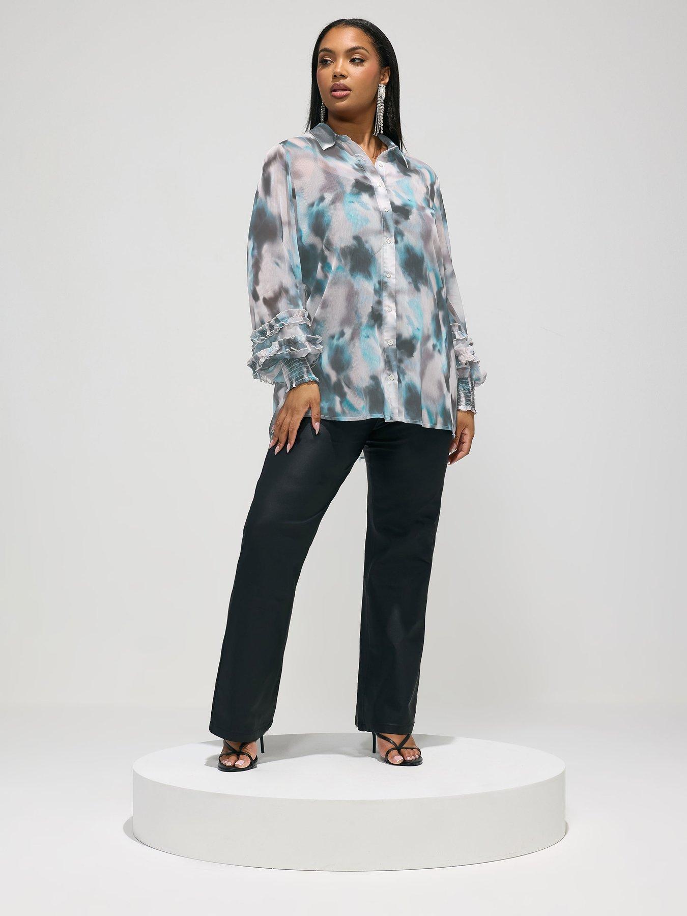 yours-curve-abstract-print-cuffed-shirtback