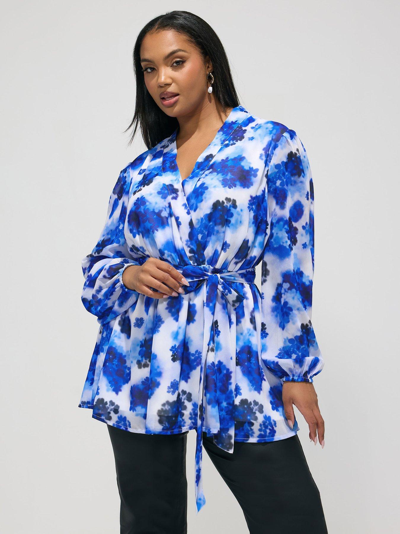 Image 1 of 5 of Yours Curve Floral Blur Wrap Top