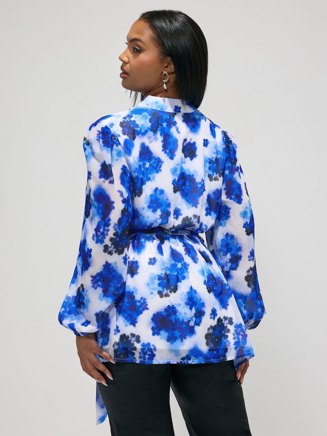 Image 2 of 5 of Yours Curve Floral Blur Wrap Top