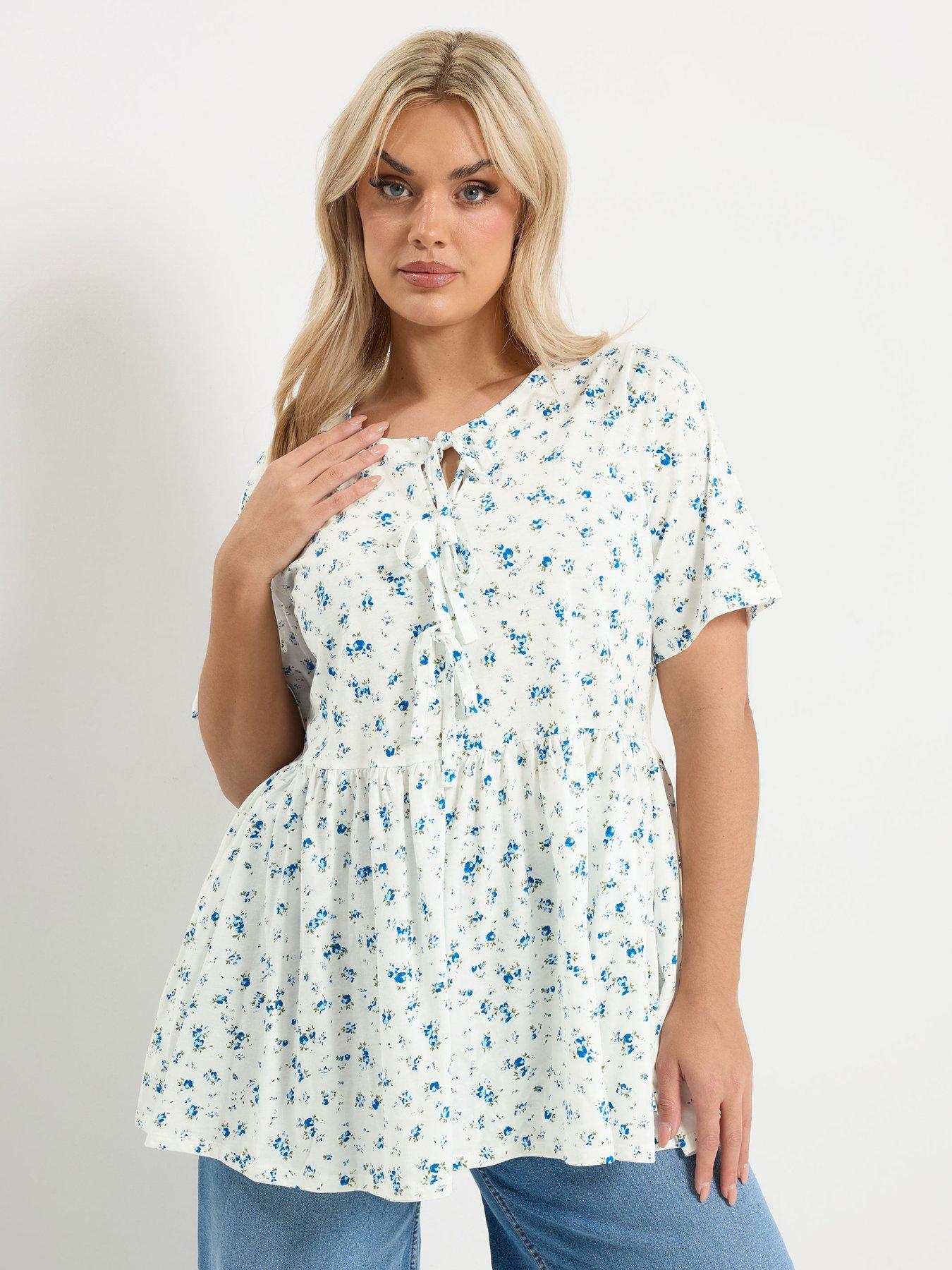 Image 1 of 5 of Yours Curve Bow Front Peplum Top - Cream