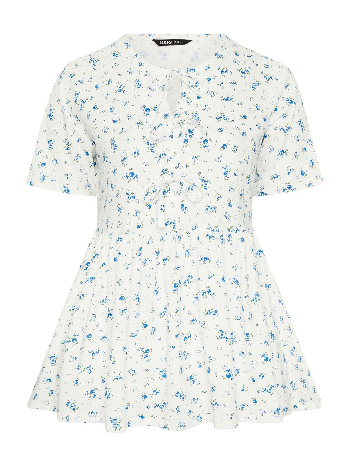 Image 5 of 5 of Yours Curve Bow Front Peplum Top - Cream