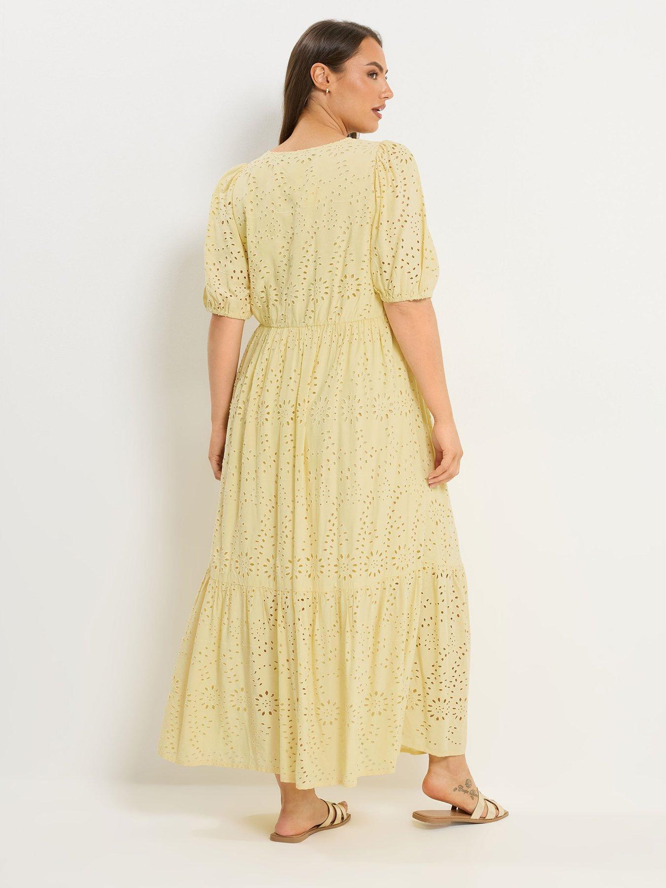 Image 2 of 5 of Yours Curve Broderie Tea Dress - Yellow
