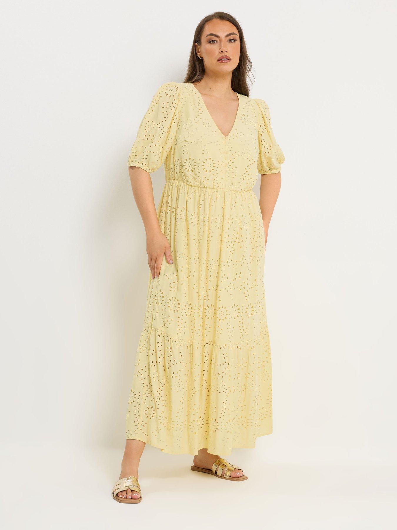 Image 3 of 5 of Yours Curve Broderie Tea Dress - Yellow