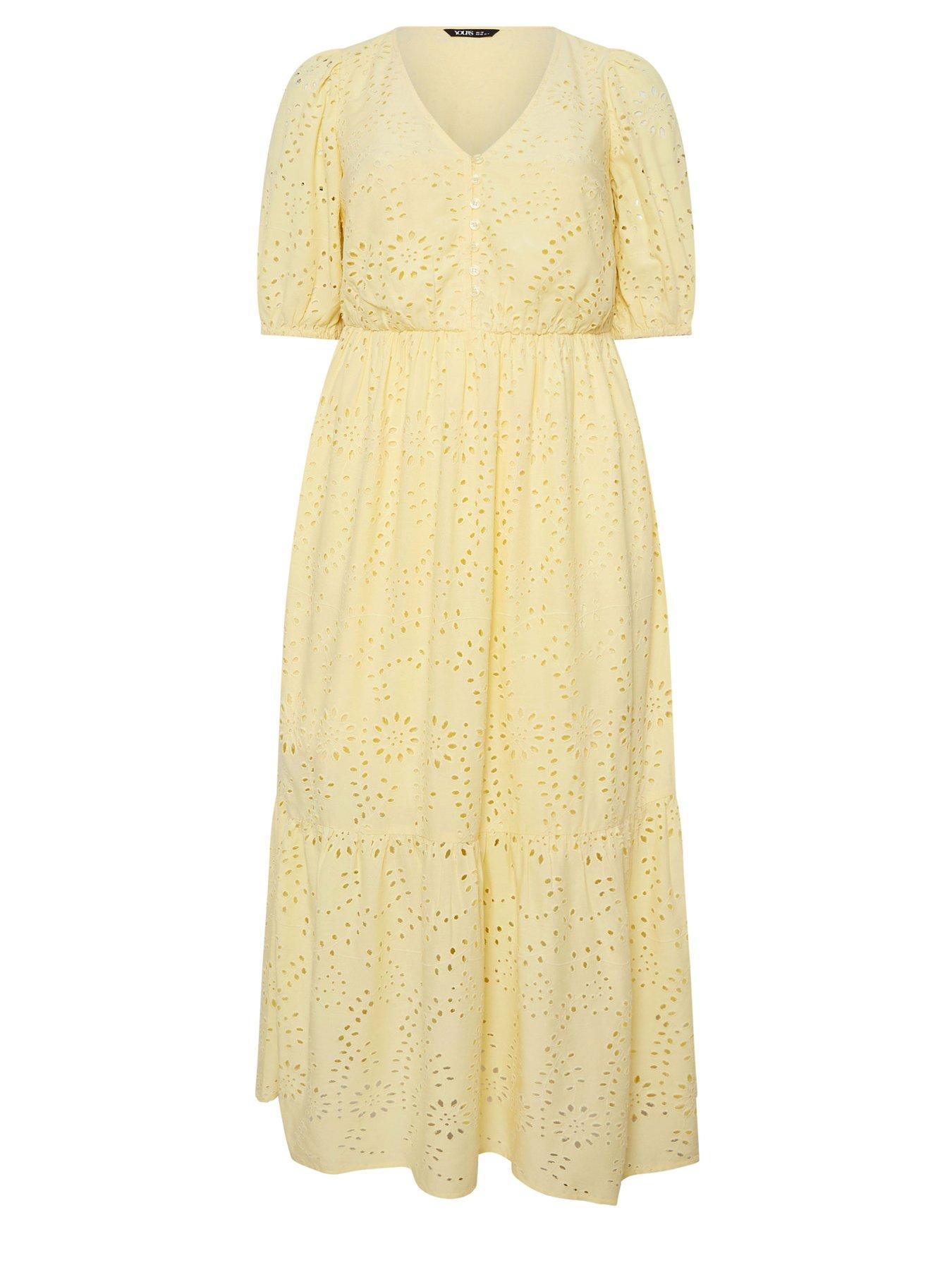 Image 5 of 5 of Yours Curve Broderie Tea Dress - Yellow