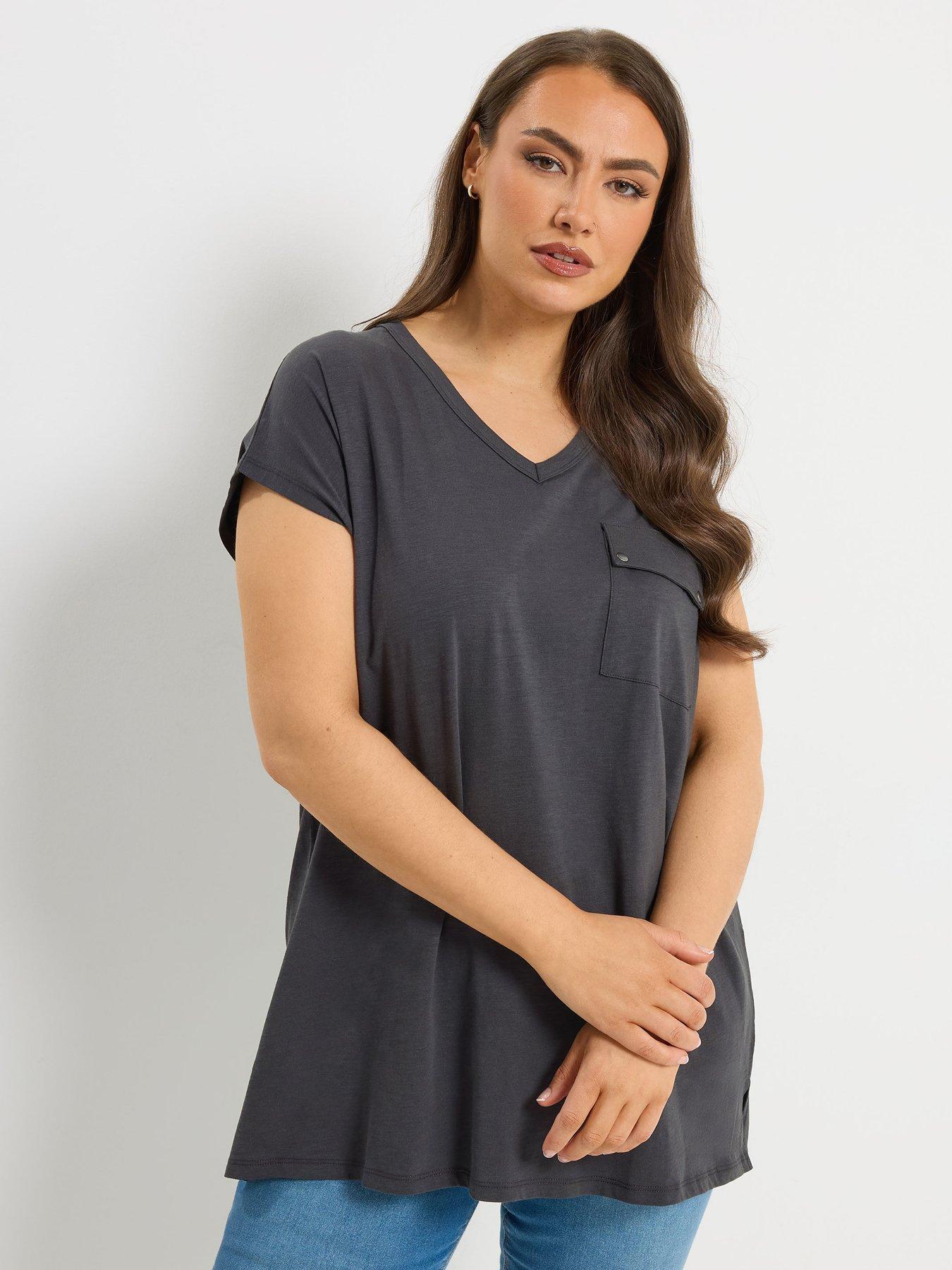 yours-curve-stud-pocket-t-shirt-greyfront