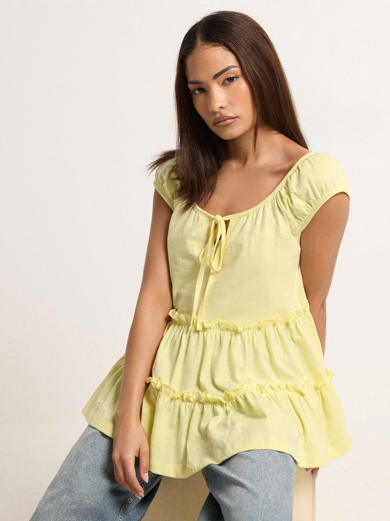 Image 1 of 4 of PixieGirl Petite Lemon Short Sleeve Tiered Top