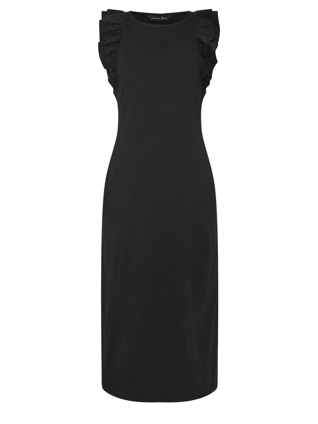 Image 6 of 6 of PixieGirl Petite Frill Shoulder Maxi Dress - Black