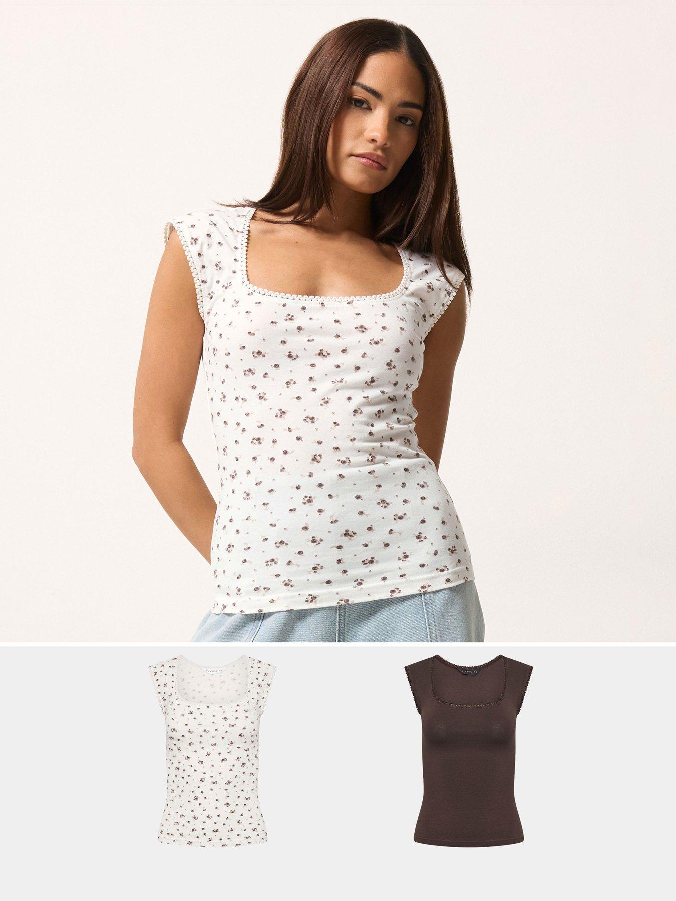 PixieGirl Petite 2 Pack Ditsy Square Neck Vest