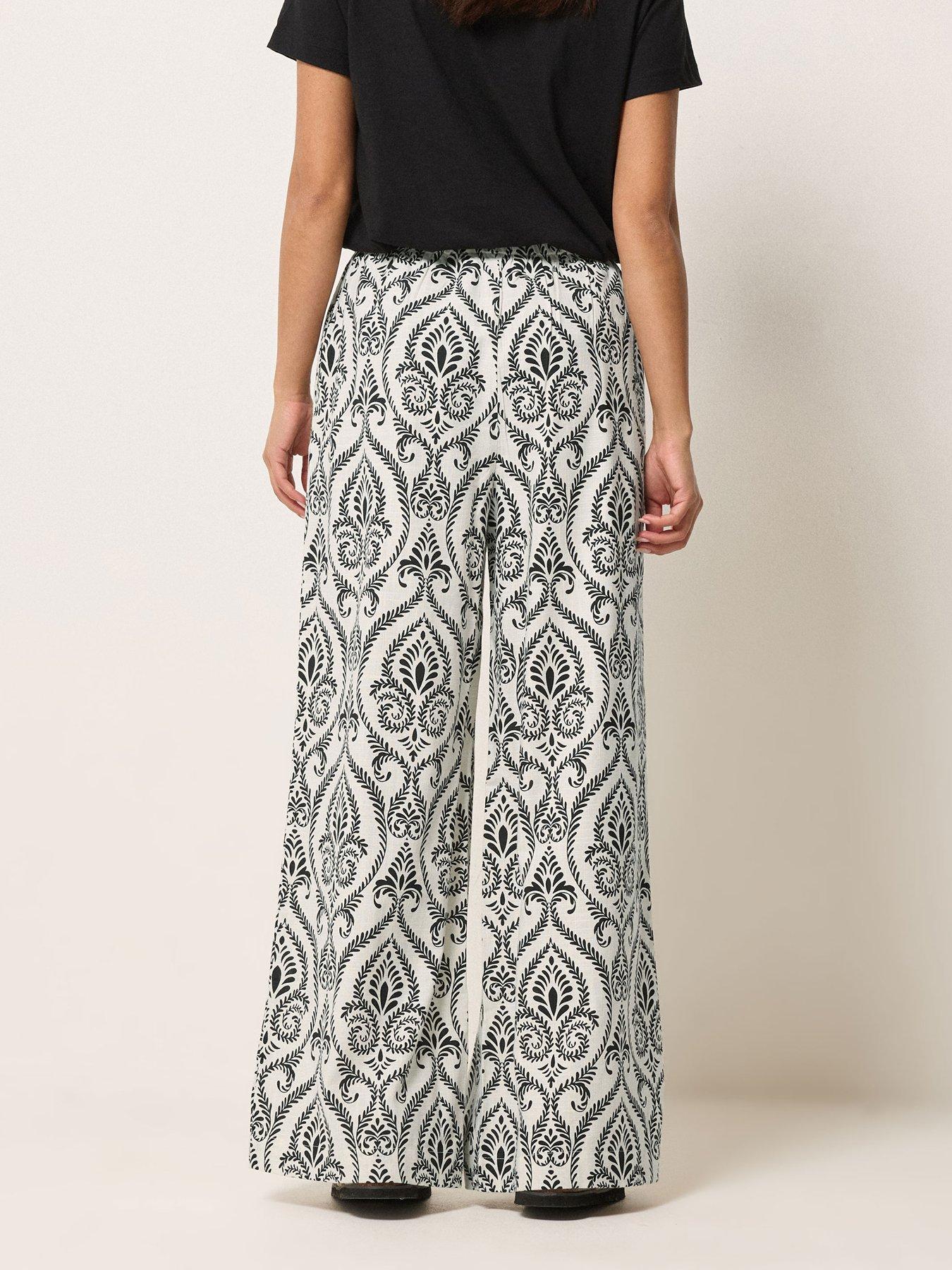 Image 2 of 5 of PixieGirl Petite Tile Print Bead Wide Leg Trousers - Cream