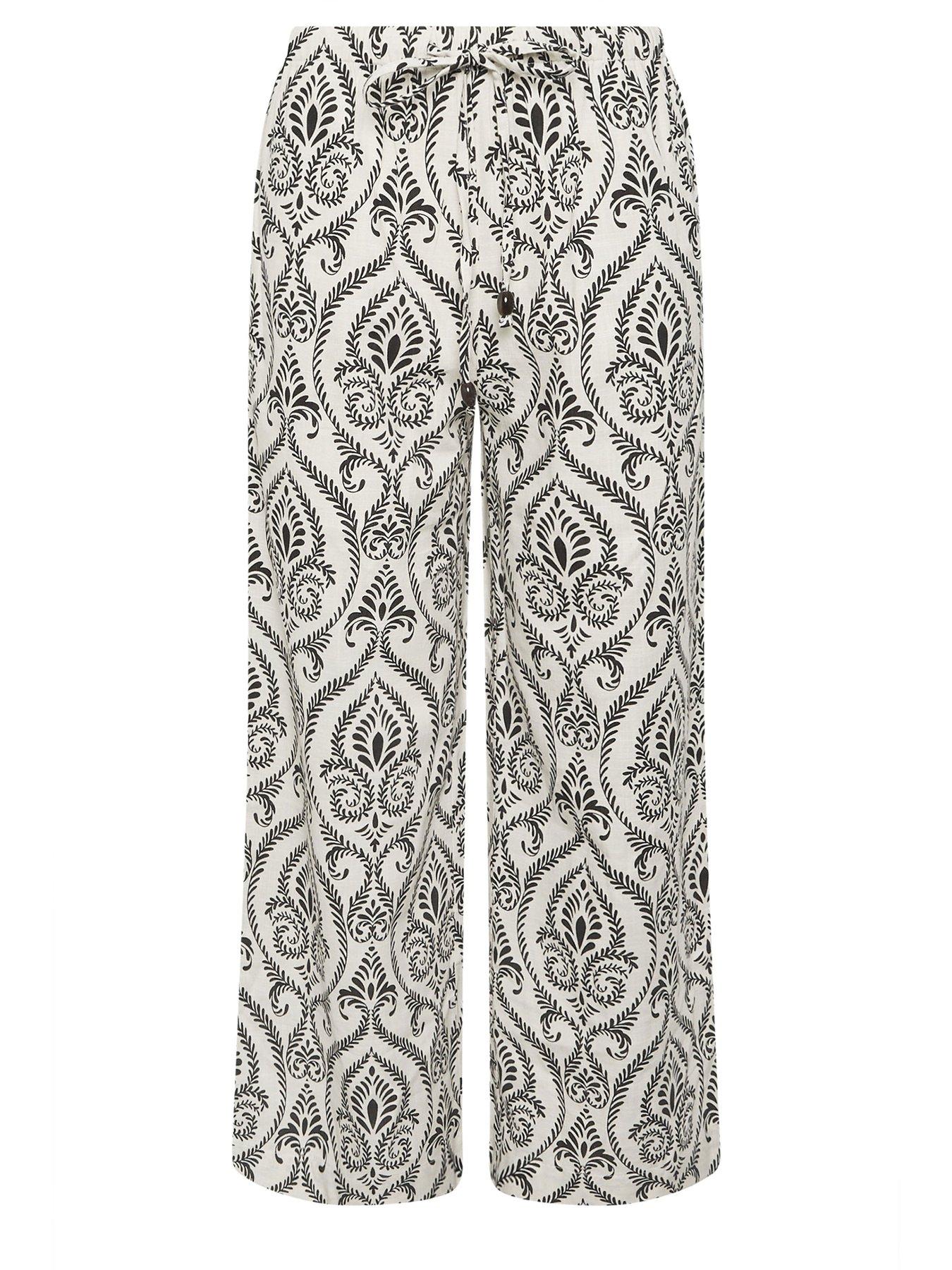 Image 5 of 5 of PixieGirl Petite Tile Print Bead Wide Leg Trousers - Cream