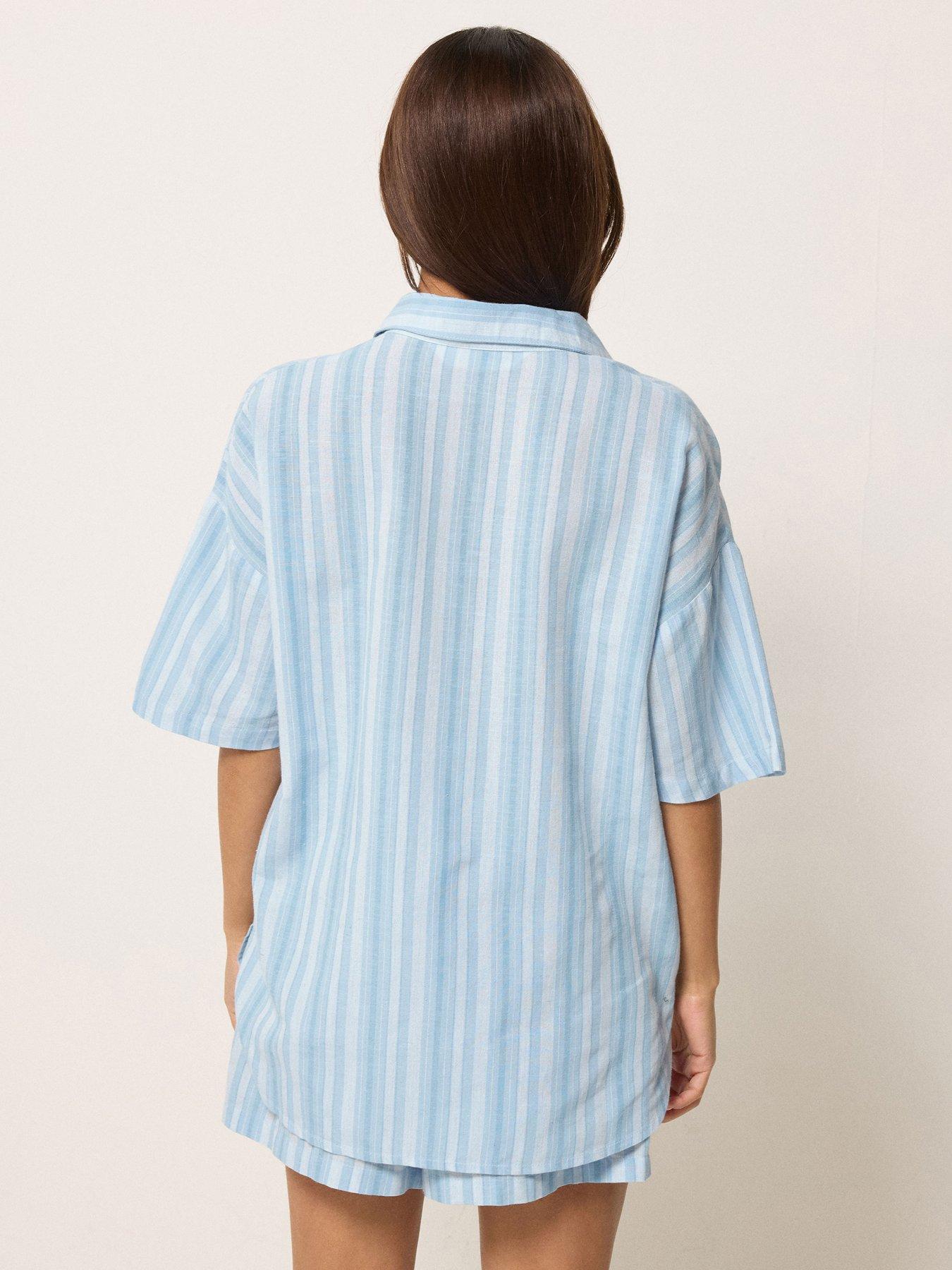 Image 2 of 4 of PixieGirl Petite Stripe Short Sleeve Shirt Containing Linen