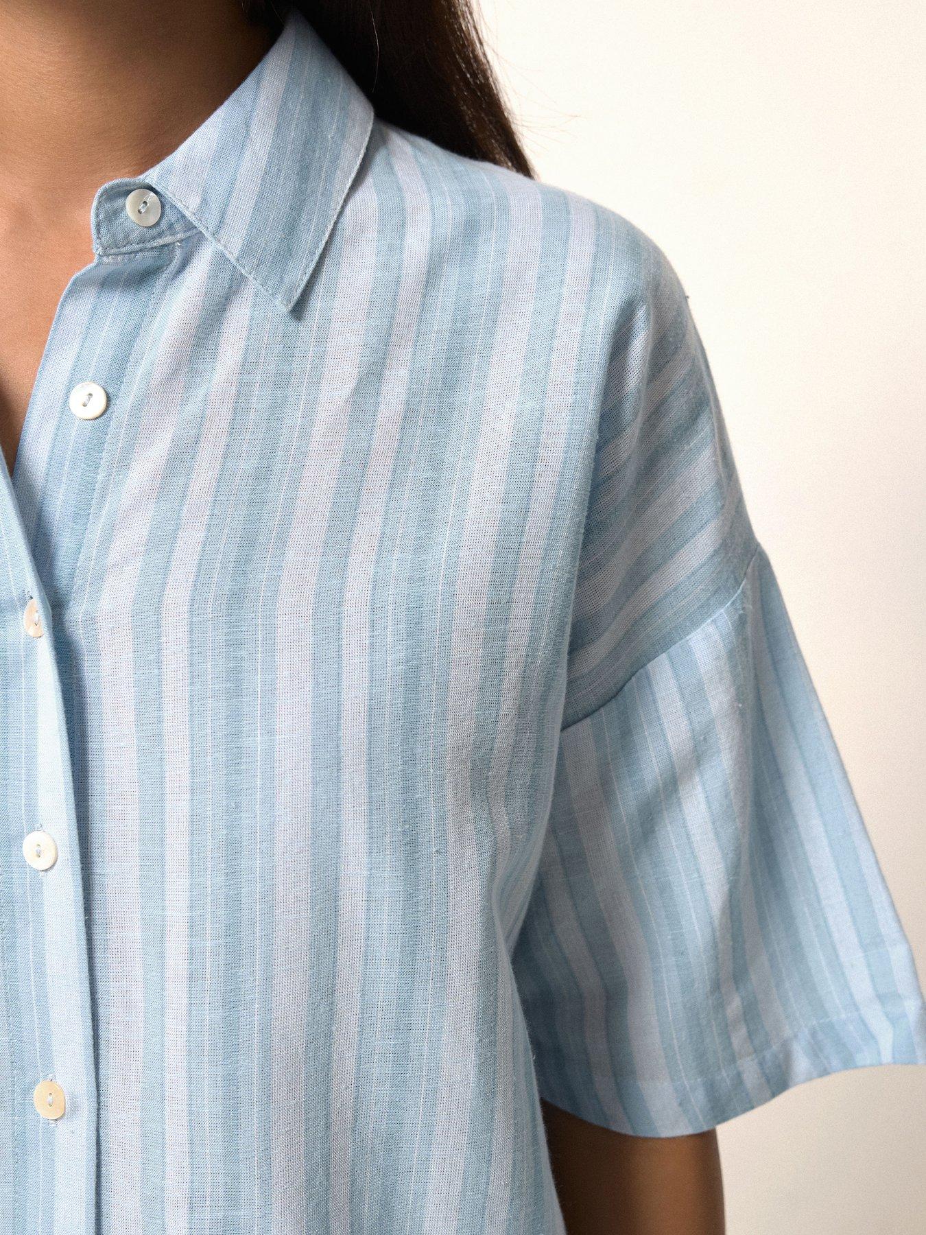 Image 4 of 4 of PixieGirl Petite Stripe Short Sleeve Shirt Containing Linen