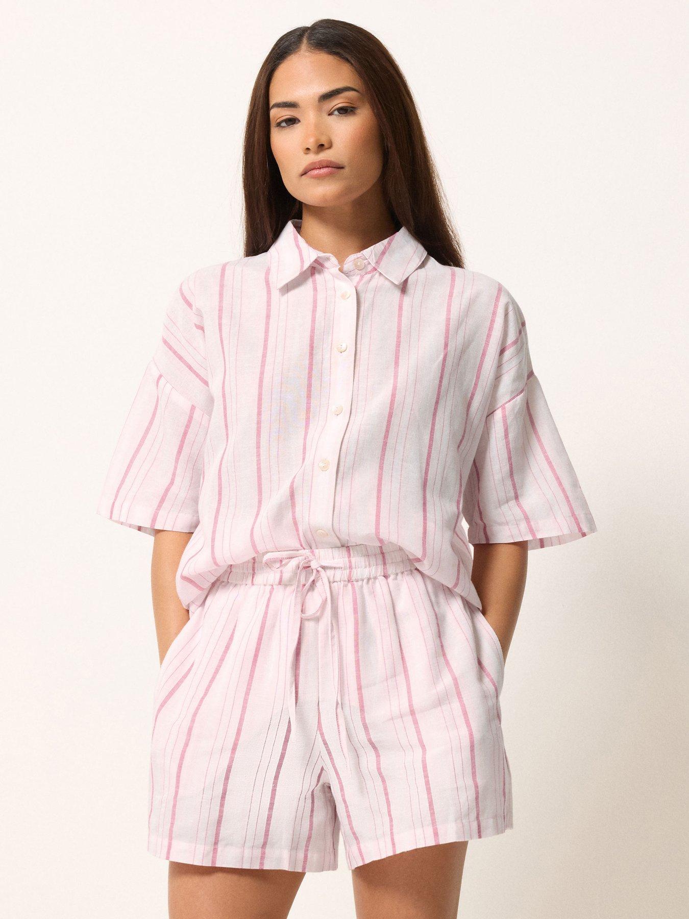 PixieGirl Petite Stripe Shorts Containing Linen - Pink