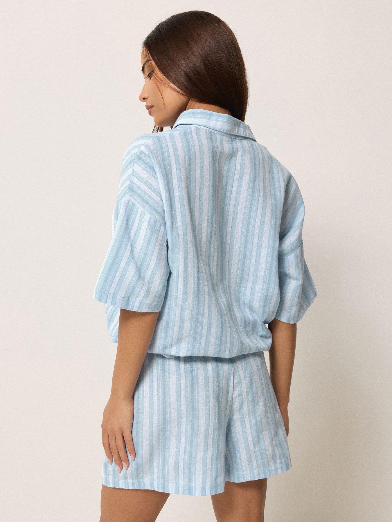 Image 2 of 5 of PixieGirl Petite Stripe Short Sleeve Shorts Containing Linen