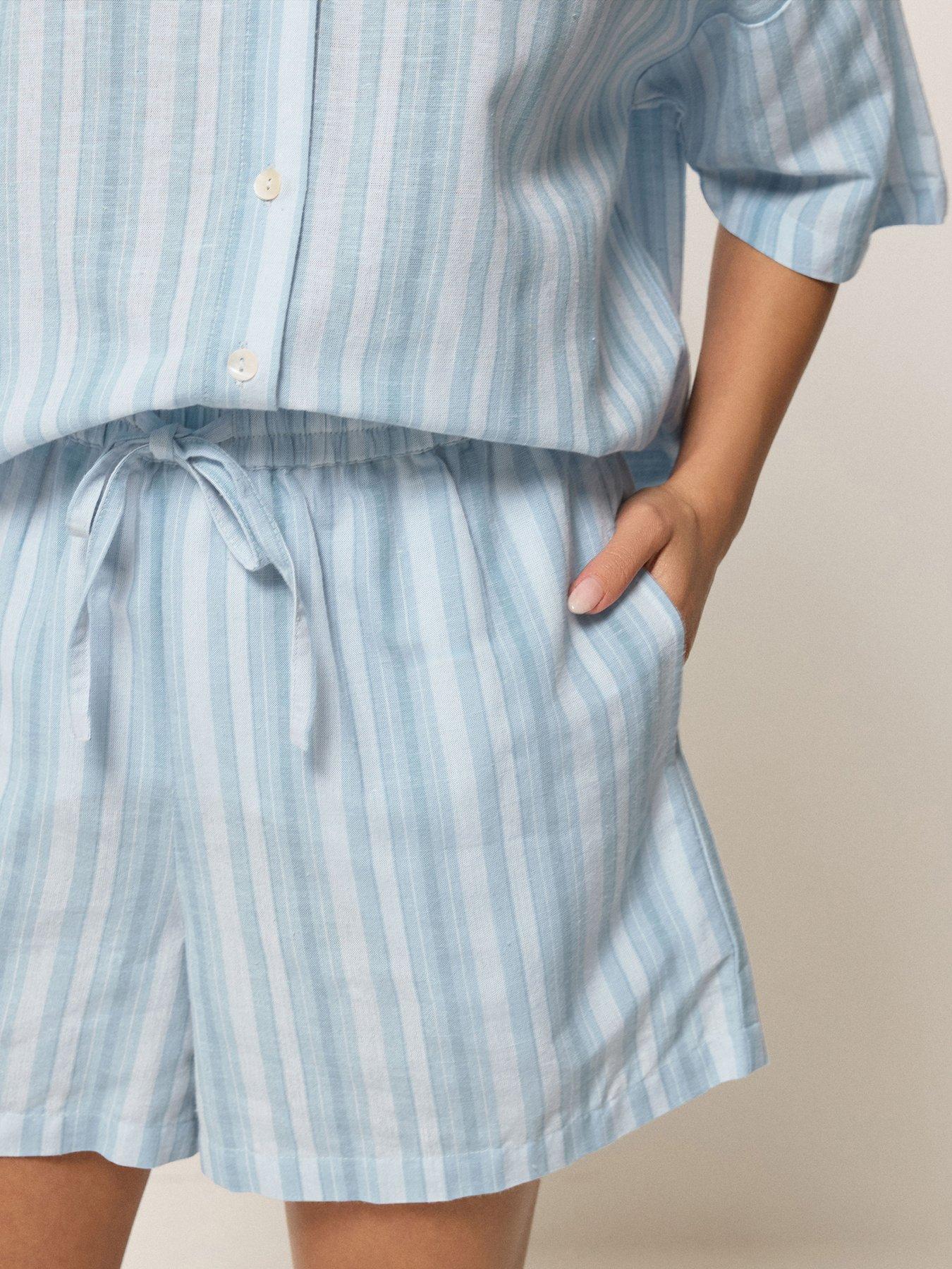 Image 4 of 5 of PixieGirl Petite Stripe Short Sleeve Shorts Containing Linen
