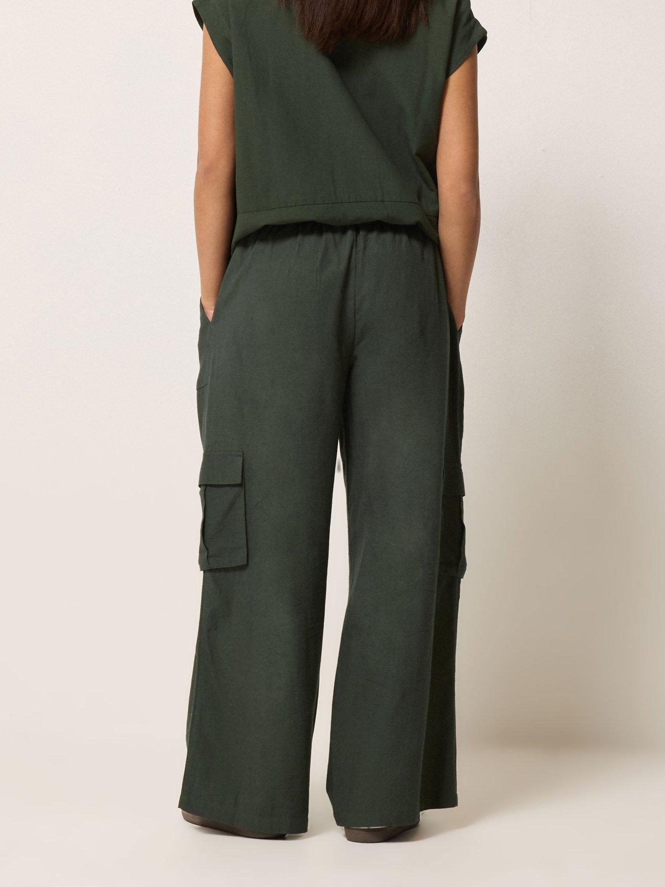 Image 2 of 5 of PixieGirl Petite Cargo Wide Leg Trousers Containing Linen