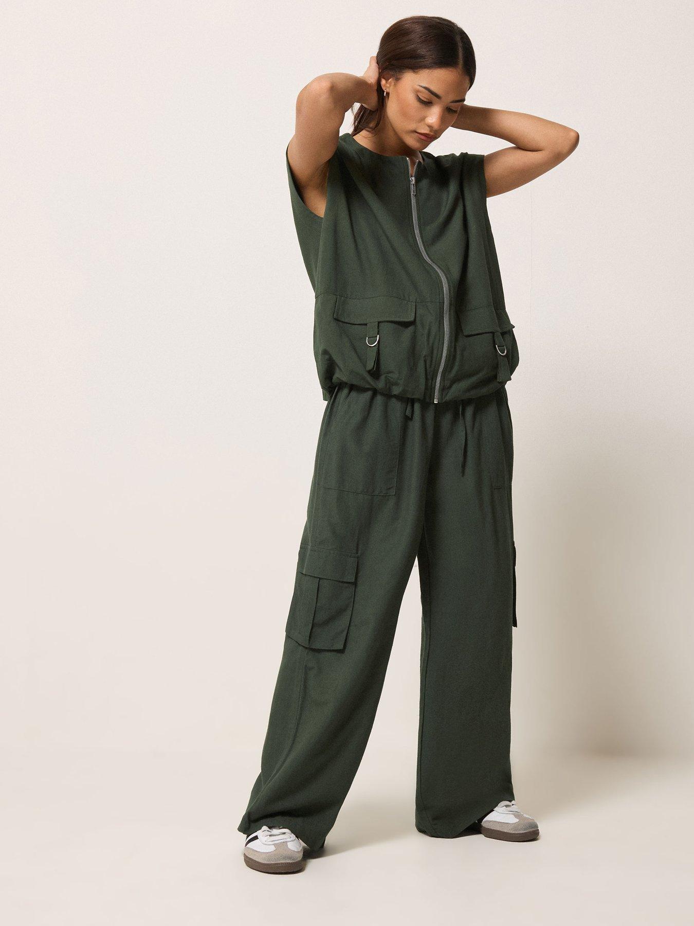 Image 3 of 5 of PixieGirl Petite Cargo Wide Leg Trousers Containing Linen