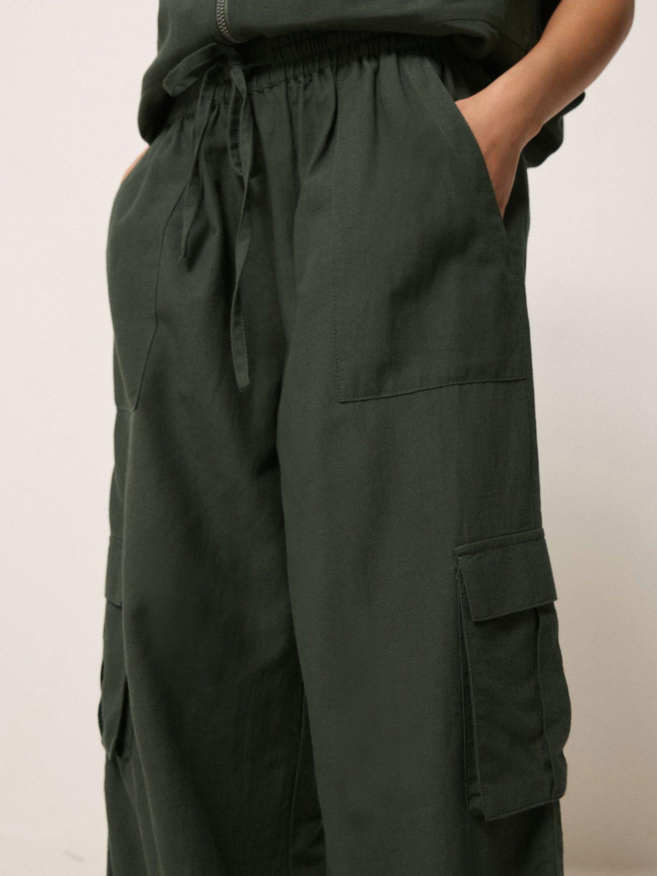 Image 4 of 5 of PixieGirl Petite Cargo Wide Leg Trousers Containing Linen