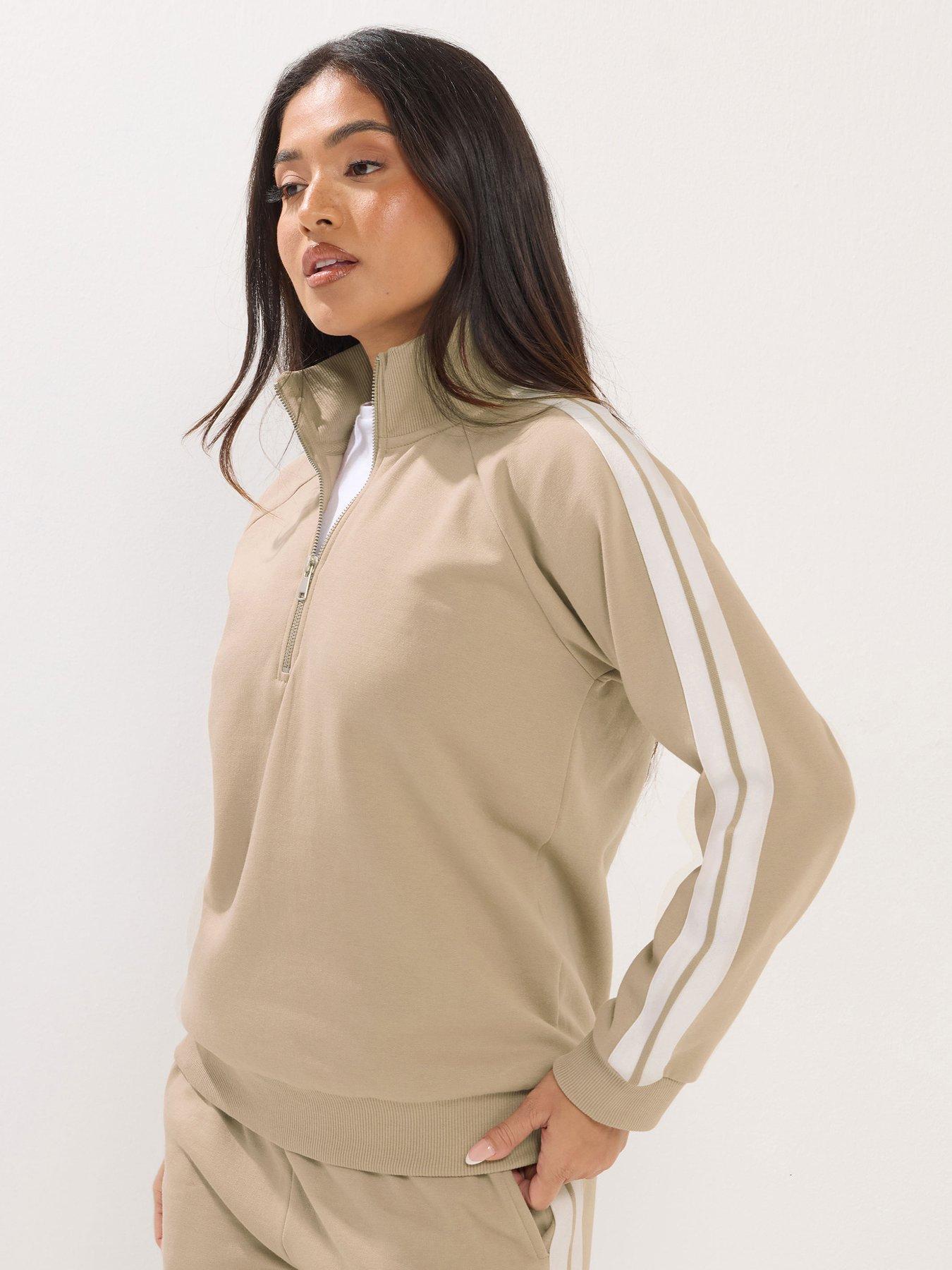 Image 1 of 5 of PixieGirl Petite Stripe Quarter Zip Sweat Top - Cream