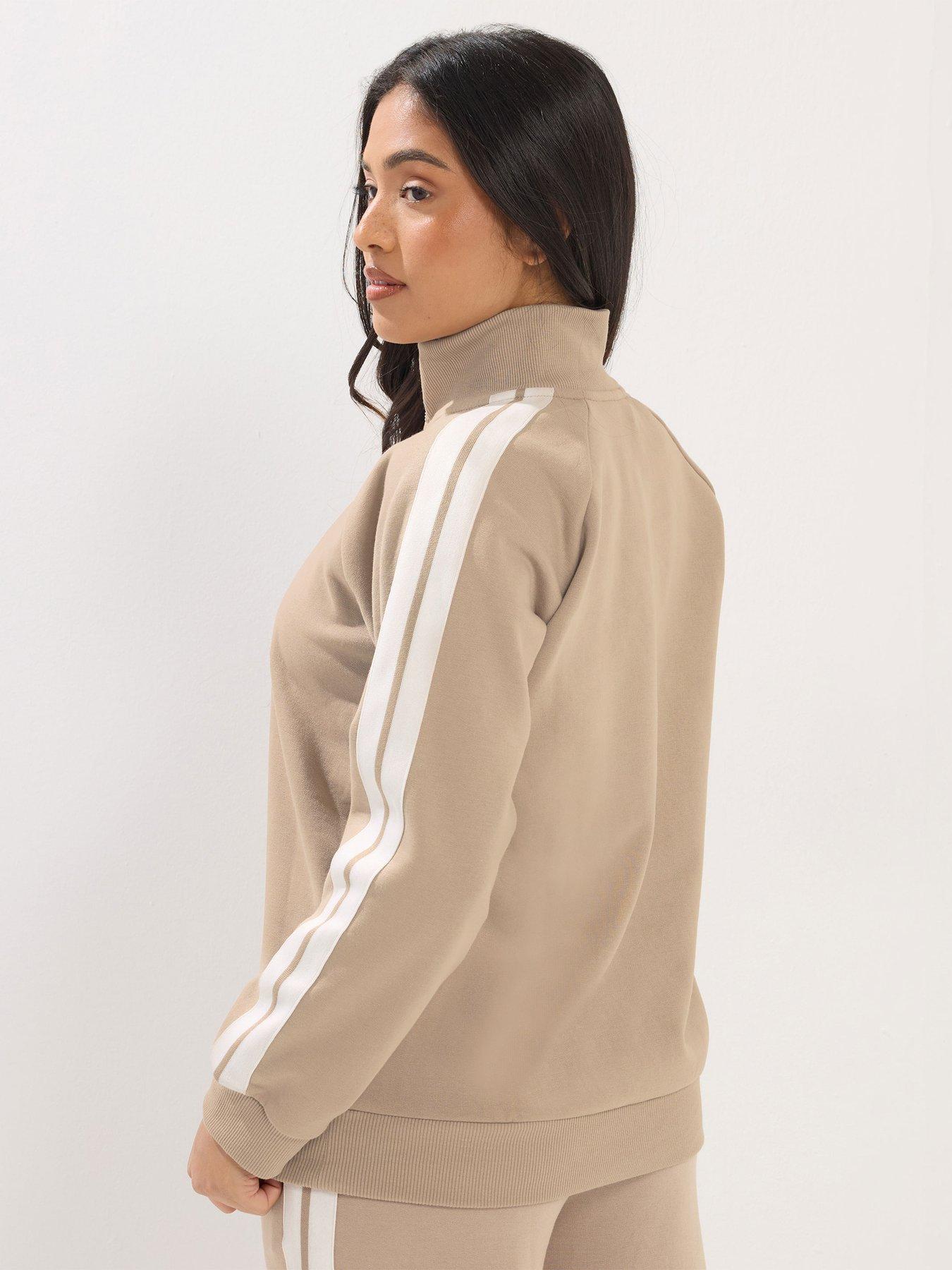 Image 2 of 5 of PixieGirl Petite Stripe Quarter Zip Sweat Top - Cream