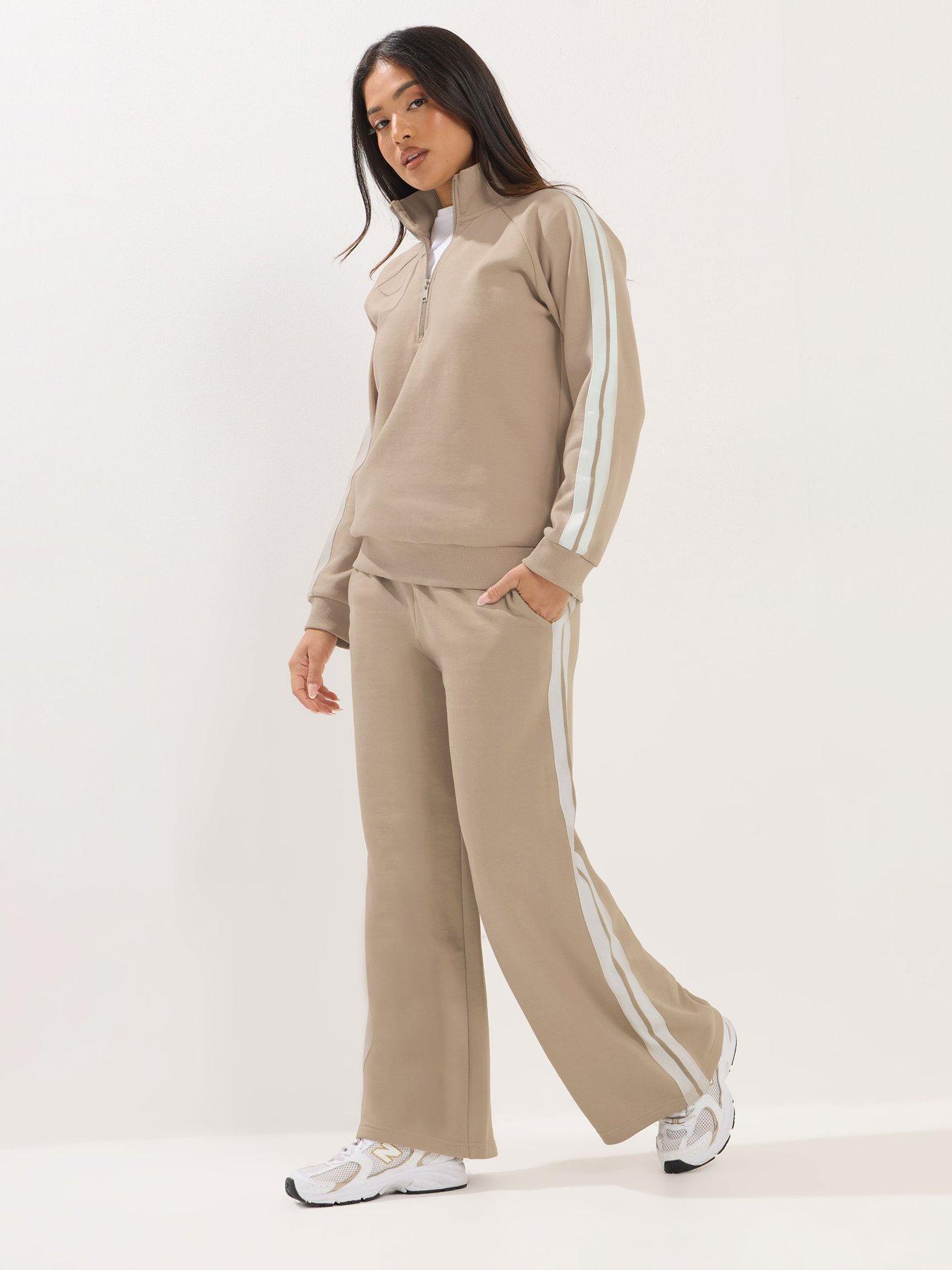 Image 3 of 5 of PixieGirl Petite Stripe Quarter Zip Sweat Top - Cream