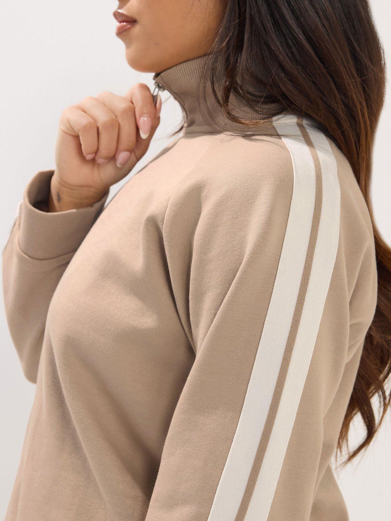 Image 4 of 5 of PixieGirl Petite Stripe Quarter Zip Sweat Top - Cream
