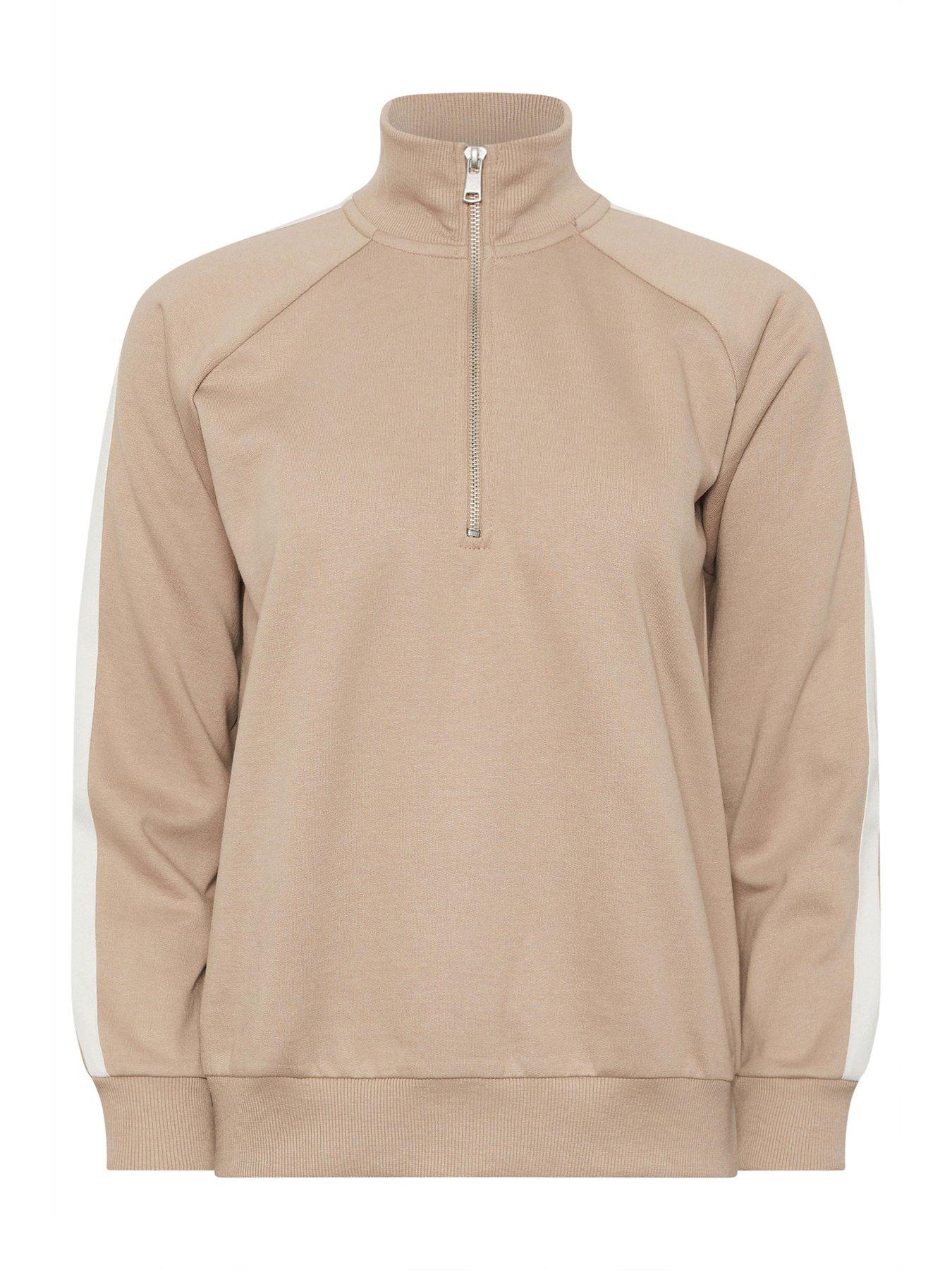 Image 5 of 5 of PixieGirl Petite Stripe Quarter Zip Sweat Top - Cream