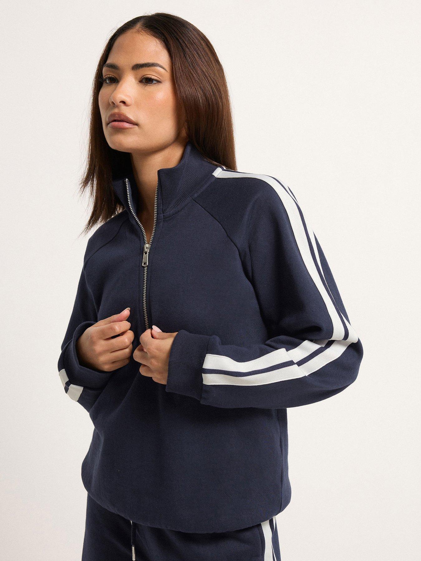 Image 1 of 5 of PixieGirl Petite Stripe Quarter Zip Sweat Top - Blue