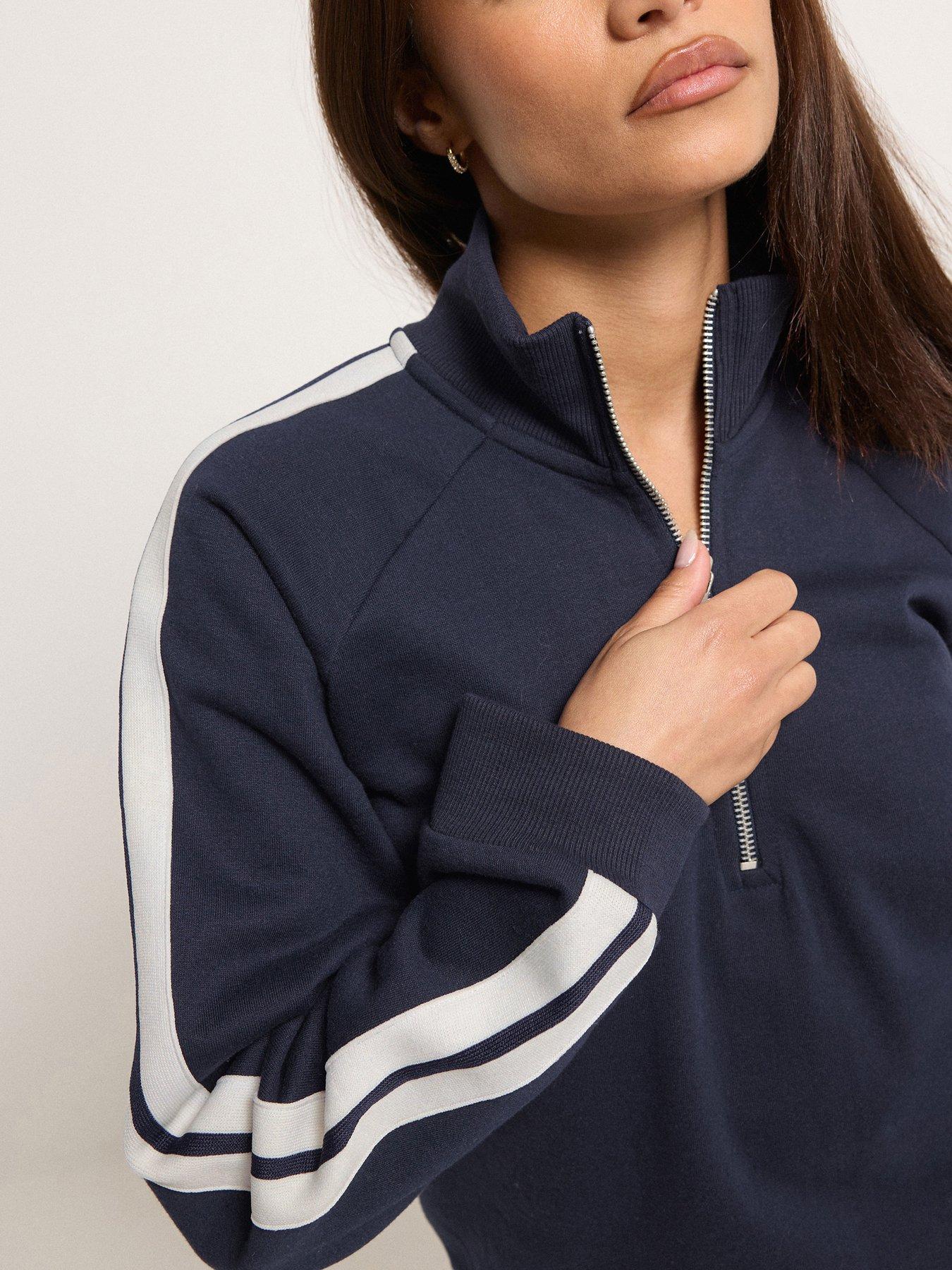 Image 4 of 5 of PixieGirl Petite Stripe Quarter Zip Sweat Top - Blue