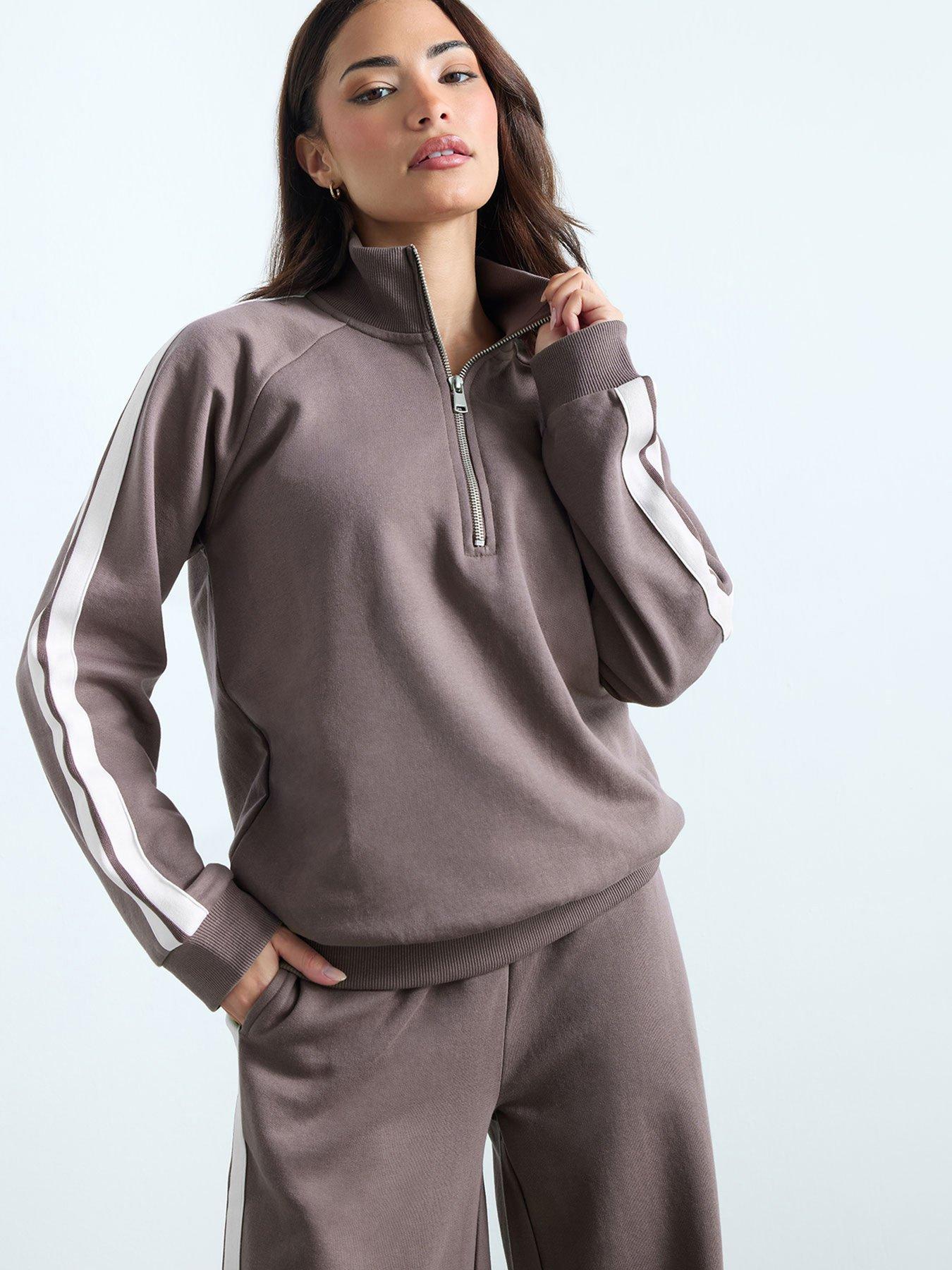 Image 1 of 5 of PixieGirl Petite Stripe Quarter Zip Sweat Top - Purple