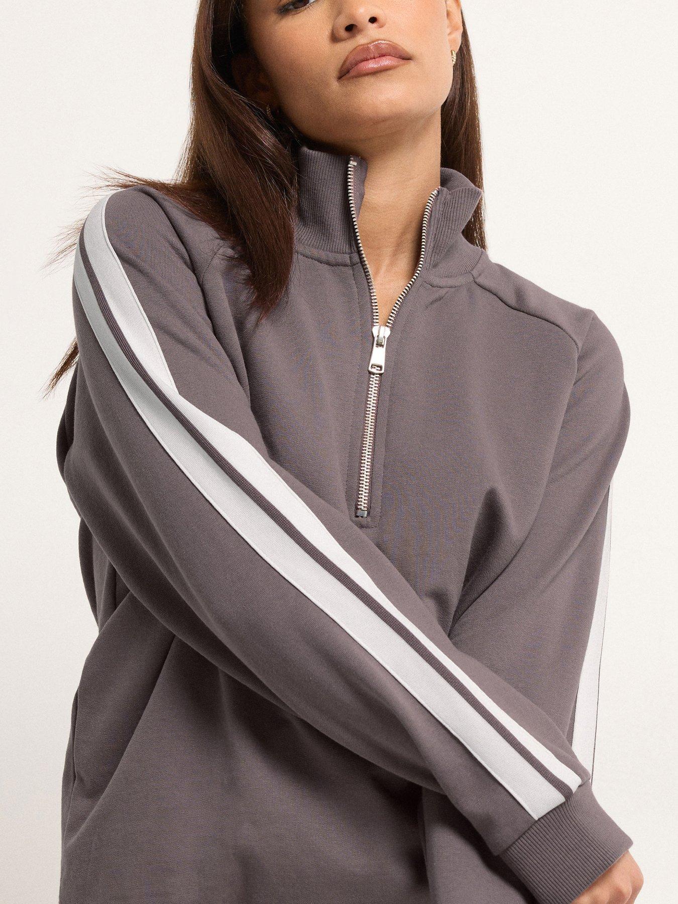 Image 4 of 5 of PixieGirl Petite Stripe Quarter Zip Sweat Top - Purple